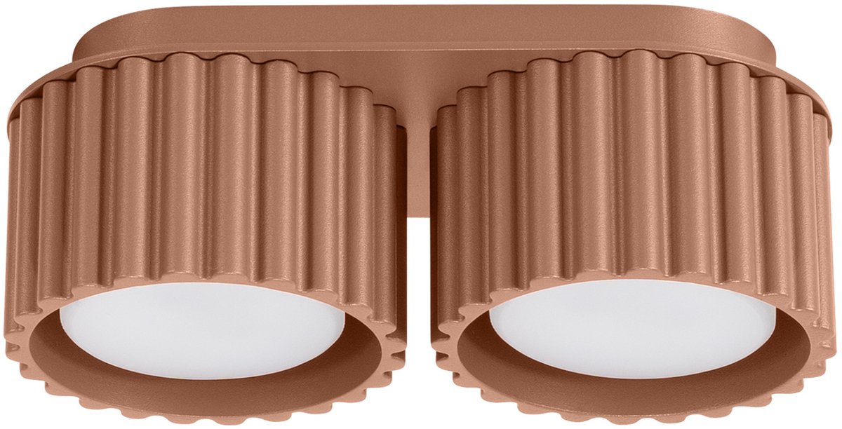 Plafondlamp AURA 2 met 2 geribbelde spots naast elkaar - Sollux Lighting - IP20 - Mokka aluminium behuizing - 21 x 10 x 8 cm - 2 x GX53 LED, exclusief lichtbron - 2 x 10 W - Minimalistische plafondlamp voor woonkamer, slaapkamer en eetkamer