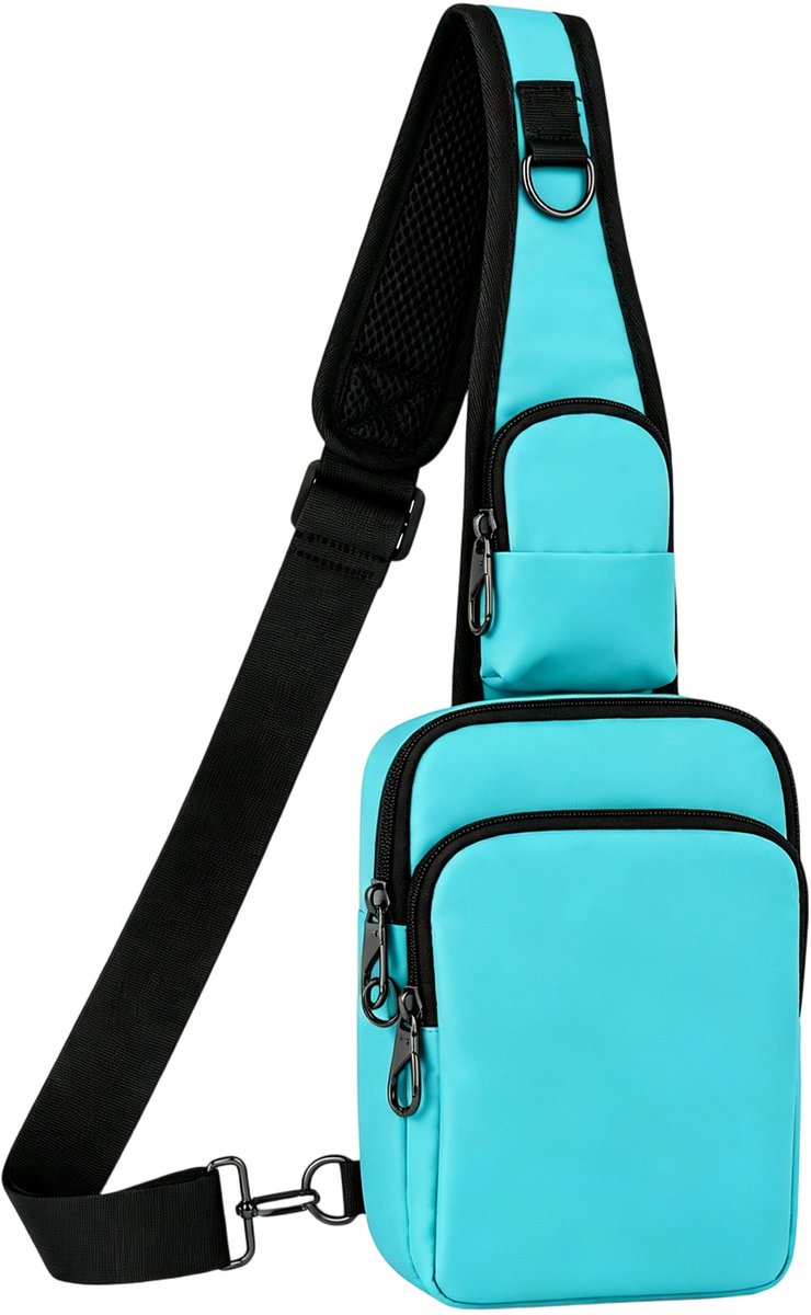 Anti-diefstal schoudertas met RFID-blokkering en ritssluiting Sling borst-crossbodytas, waterdichte schoudertas, crossbody tas en rugzak voor heren en dames, wandelen en buitensporten Reistas Outdoor Wandelen-lichtblauw