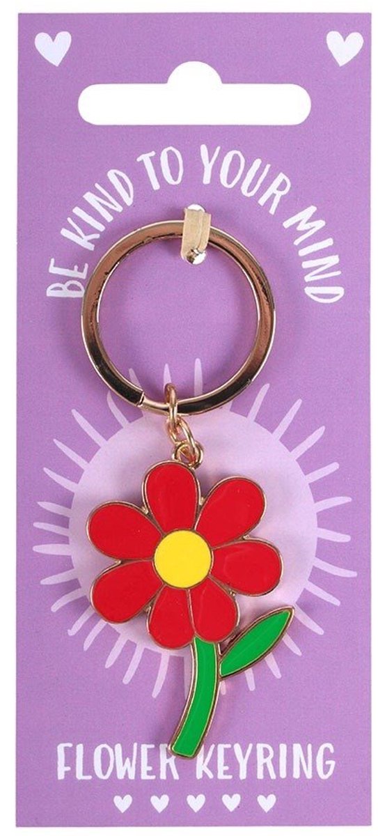 Something Different vrolijke sleutelhanger rode bloem Be kind to your mind bedankje opfleuren opkikker