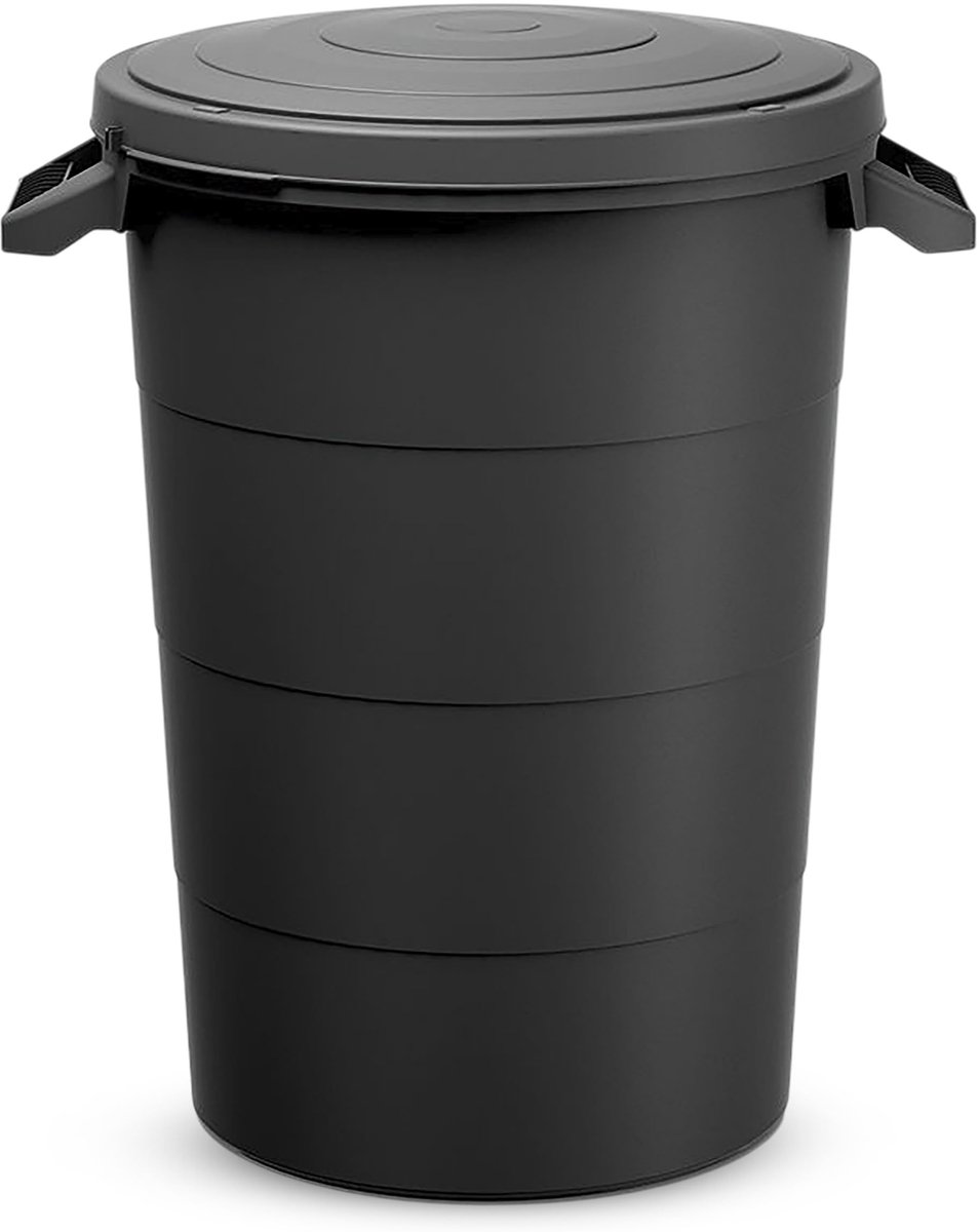Famanu – Regenton van 80 liter met deksel, antraciet, multifunctionele kunststof ton met handvatten voor tuinafval