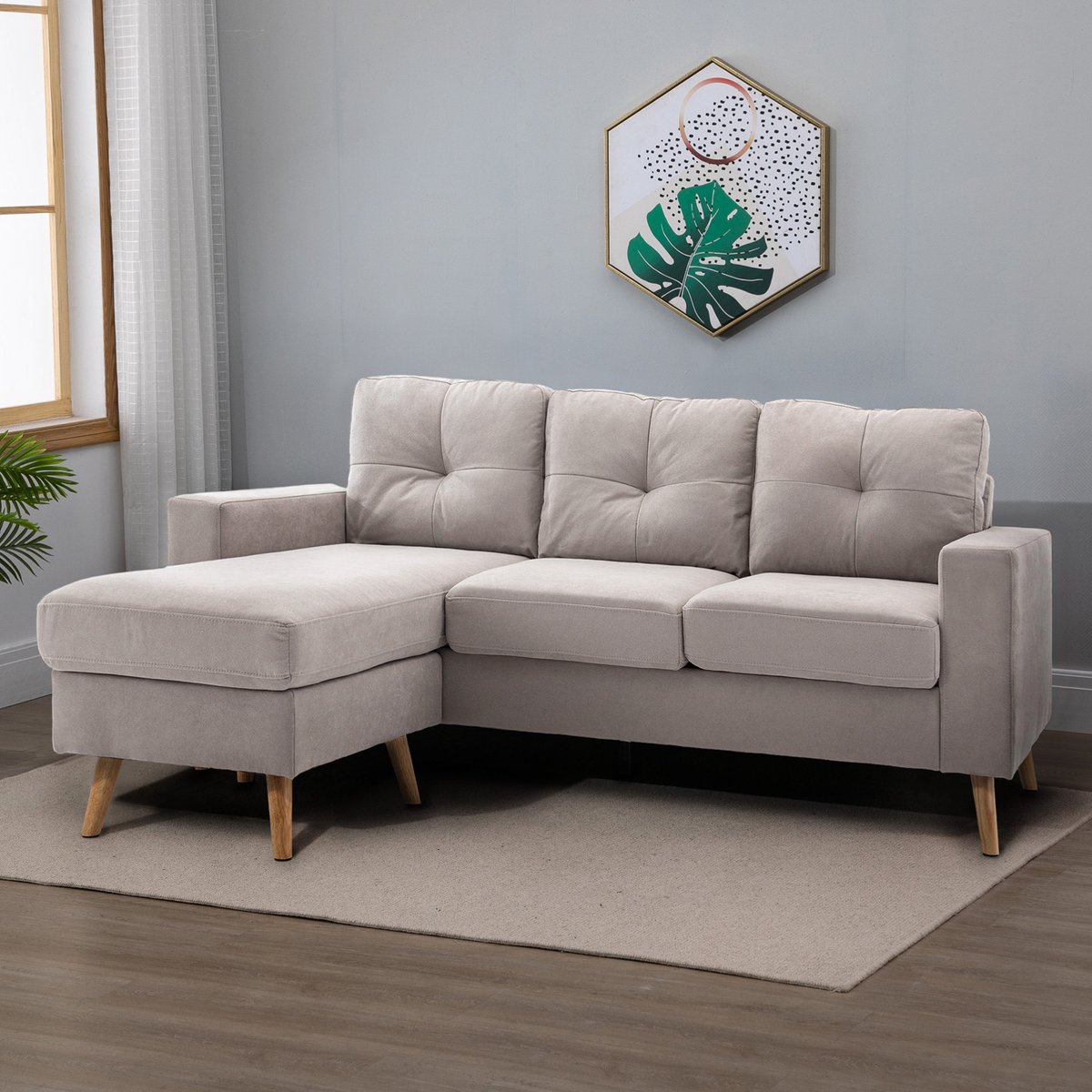 DESMIU Hoekbank L-Vorm 3-Zits Met Chaiselongue Links En Rechts Te Plaatsen Voor Woonkamer - Linnen - Lichtgrijs - Zachte Bekleding