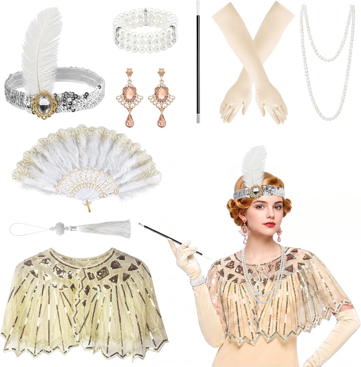 8-delige Jaren 20 Accessoireset in de stijl, Great Gatsby Accessoires - ShopVlot