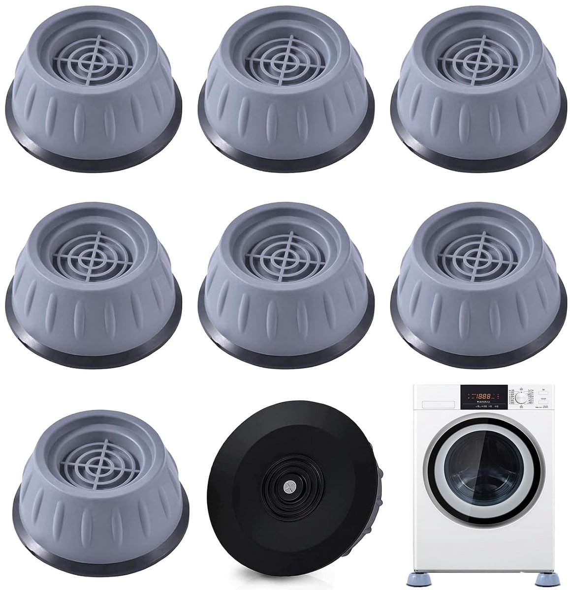 8 stuks wasmachine-voetkussens, trillingsdemper, grijs, rubber, antislip en geluiddempend, voor drogers, koelkast en - ShopVlot