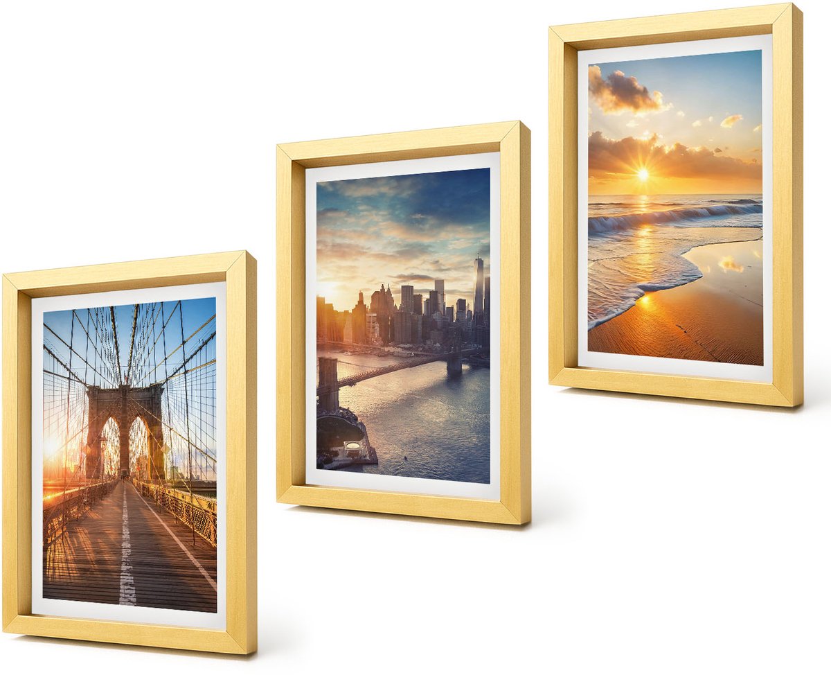 Coloray 4-Delige Schilderij Set - Bruggen en zonsondergangen in het stedelijk landschap - 20 x 30 cm - Wanddecoratie - Woonkamer Decoratie