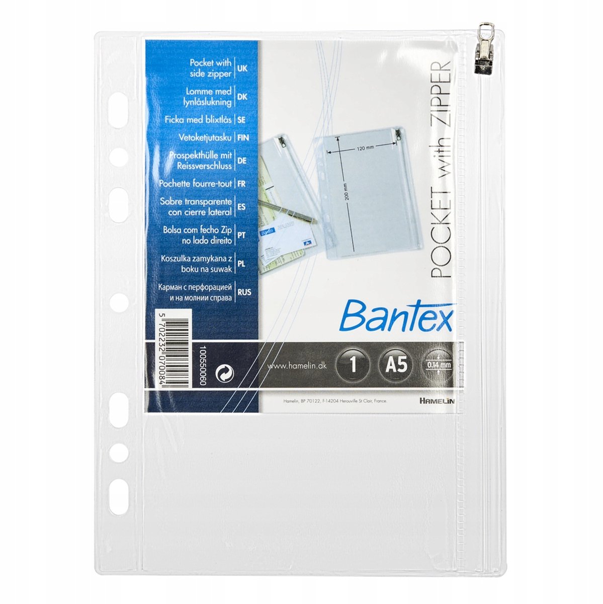 Merkloze A5 PVC documentenhoezen met rits, 10 stuks, 140 mic.