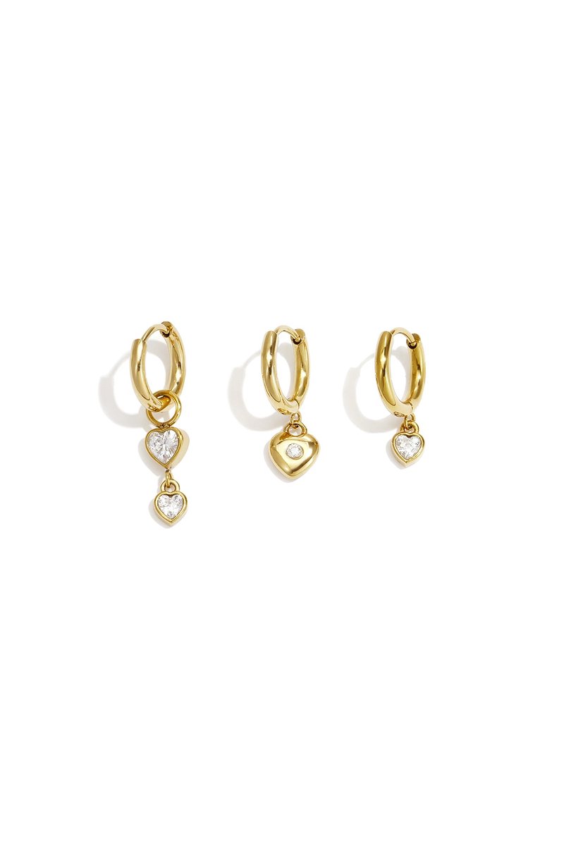 Amaya - Oorbellen Set Hart - Zirkonia - Stainless Steel - - Goudkleur