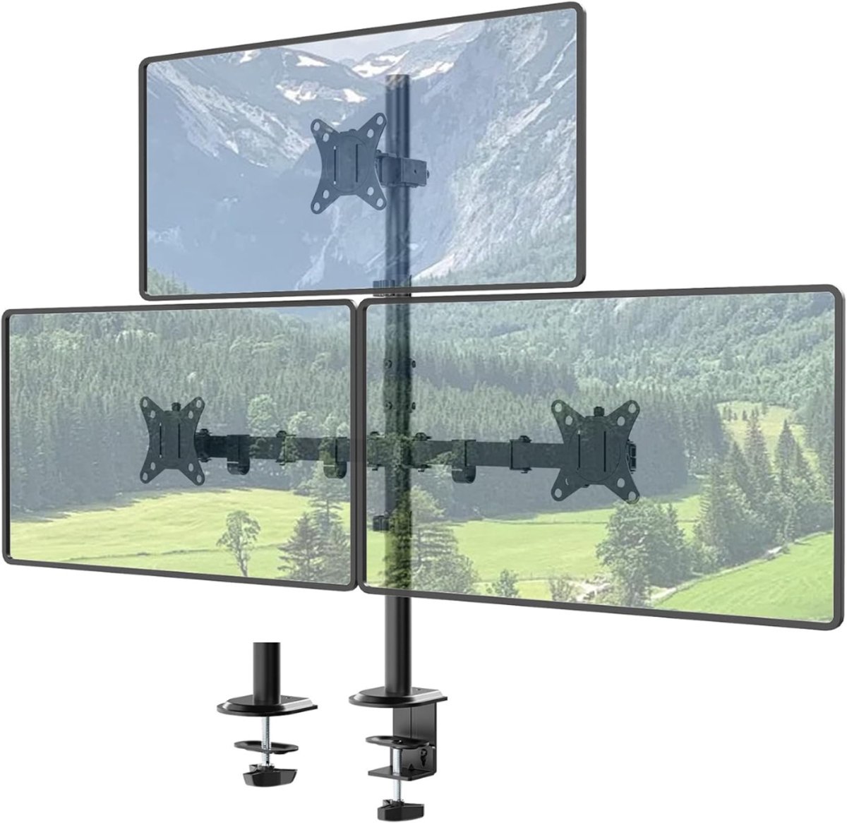 QUOVO® Monitorarm 3 schermen - Muurbeugel – Verstelbare Triple Beeldschermarm Voor 17-35 inch - Muurbeugel Monitor - Monitorbeugels - Monitorbeugel 3 schermen - Zwart - 44cm x 16cm x 17cm
