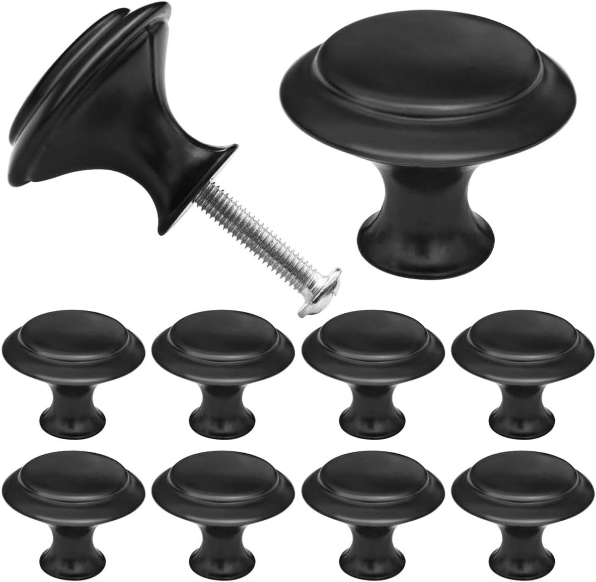 Zwarte Meubelknoppen 10 Stuks - 23x30 mm Ronde Kastknoppen met Schroeven - Deurknoppen voor Keukenkasten en Lades - Badkamer en Meubelhandvatten in Effen Zwarte Afwerking