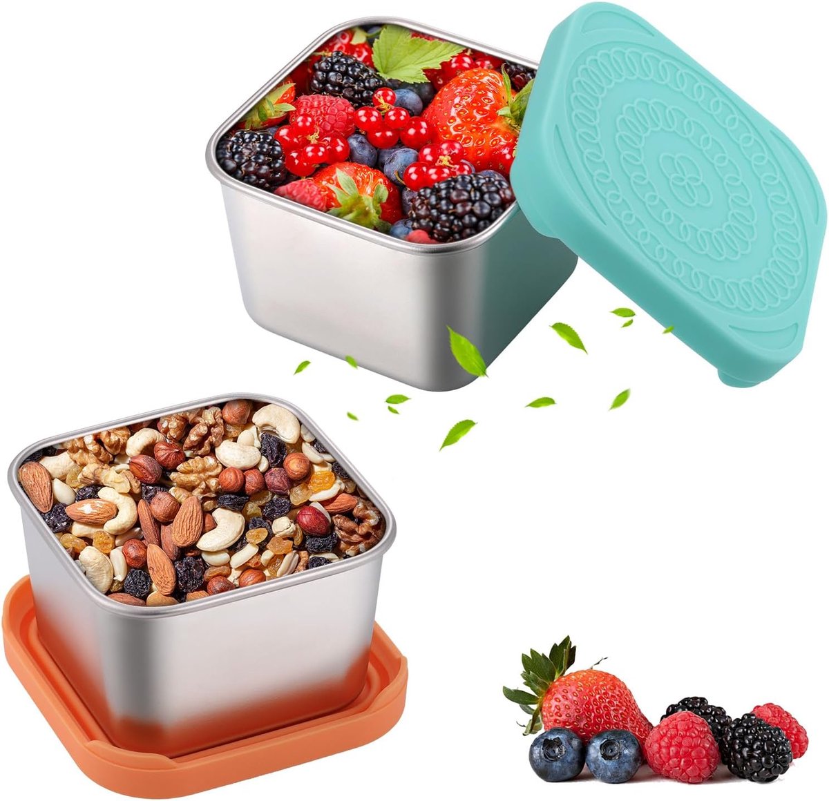 RVS Eetbakjes Set van 2 - 180 ml Roestvrijstalen Voedselcontainers met Siliconen Deksel - Draagbare Bakjes voor Sauzen en Snacks - Ideaal voor Lunch en Onderweg
