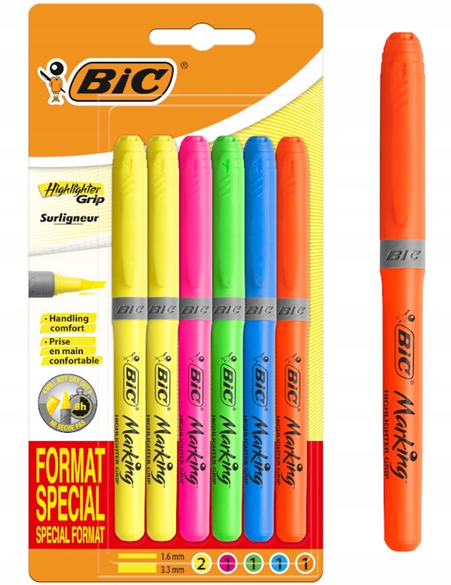 Set van 6 Neon Kleur Markeerstiften - Ergonomische Grip