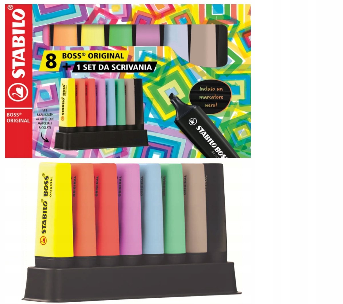 STABILO BOSS ORIGINAL markeerstiften set met 8 kleuren op standaard