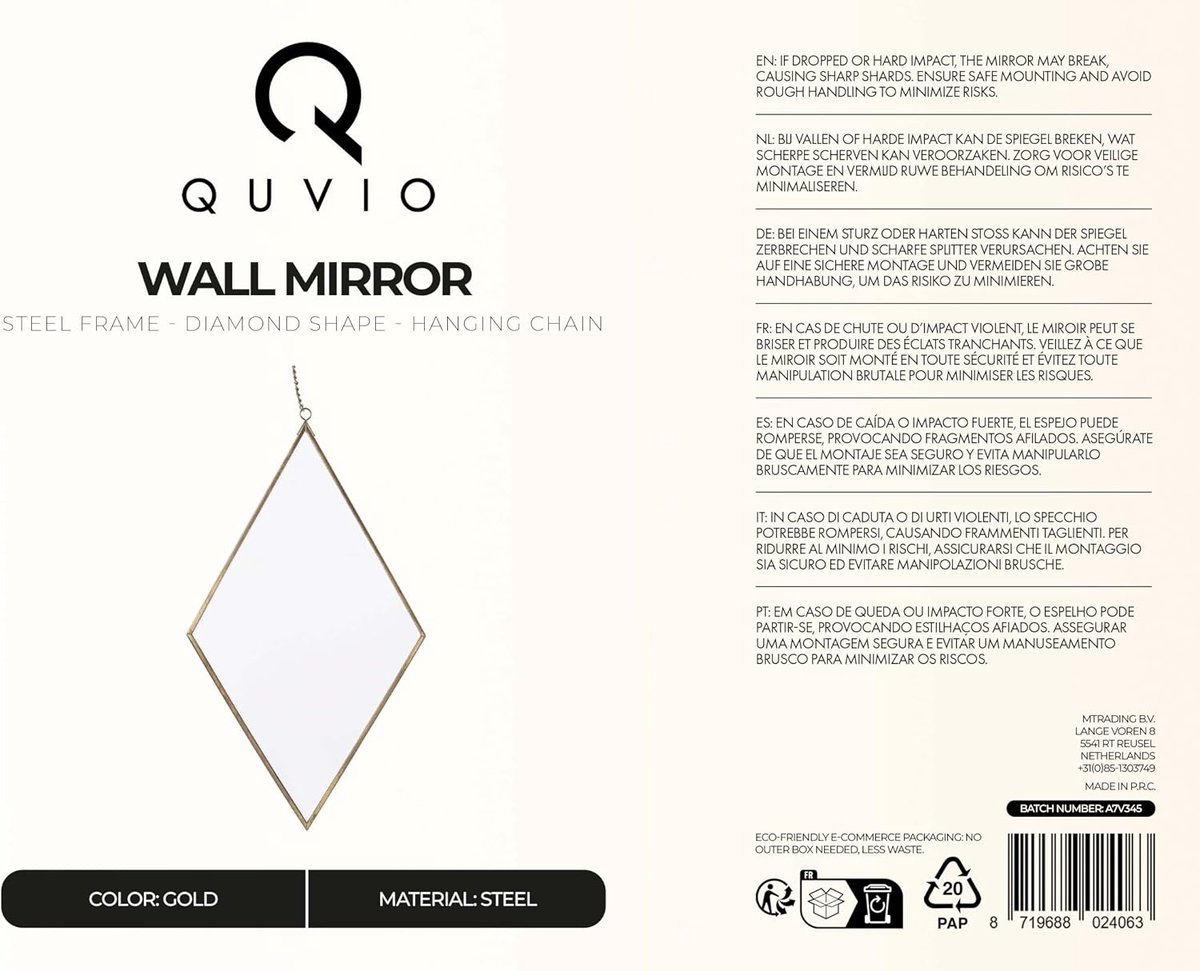 QUVIO Mirror/Wall mirror/Wall decoration/Mirror/Wall mirror with frame/Wall mirror - Window shape - Gold - ShopVlot