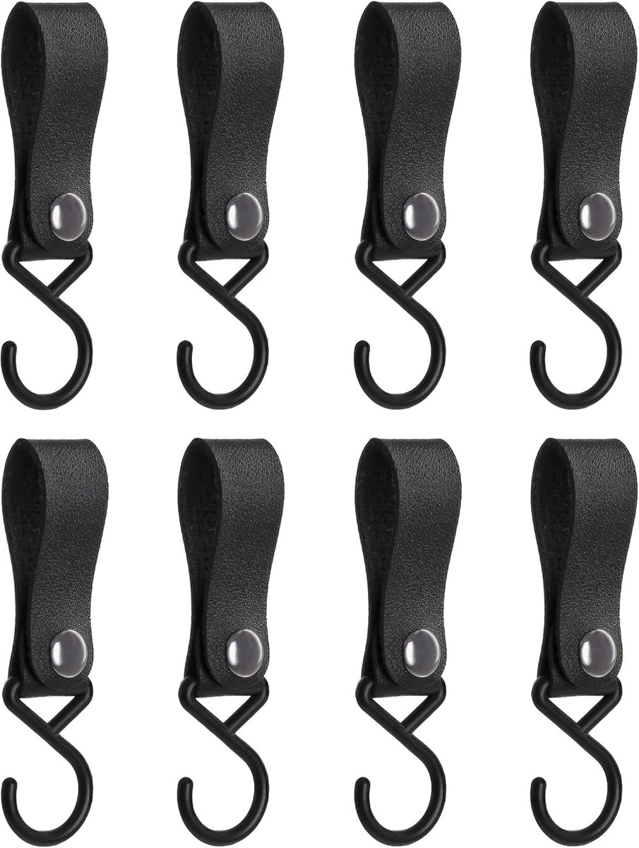 QUVIO Leather Strap Hanging Hook, Set of 8 Clothes Hooks, Clothes Hangers, Storage Hooks, Kitchen Hooks, Hanging - ShopVlot