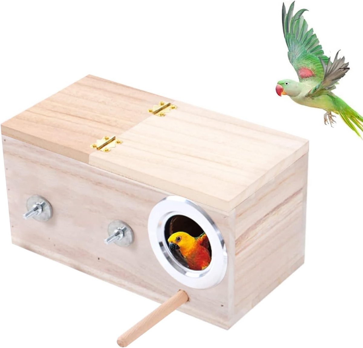 Bird breeding tray, house for pets, wooden parakeets, natural wood birdhouse, small bird nest, with rod, for small - ShopVlot