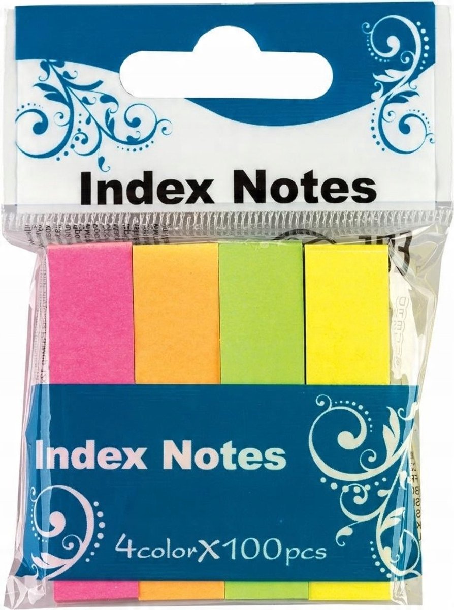 Indexeerstickers 50x12mm, 100 vel, 4 neonkleuren