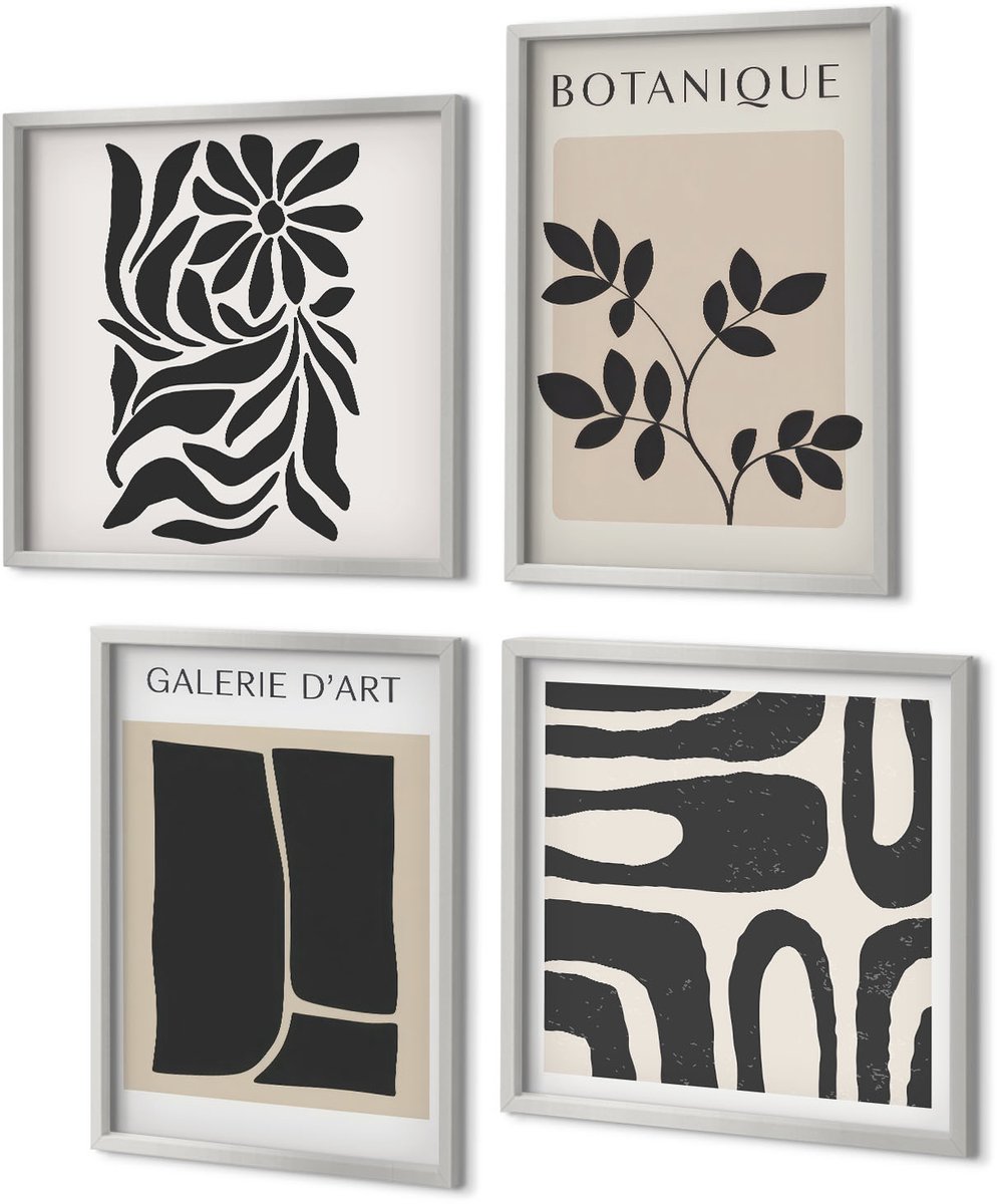 Coloray 4-Delige Schilderij Set - Abstracte bloemenpatronen en geometrische vormen - 40 x 40 cm en 40 x 60 cm - Muurdecoratie - Decoratieve Schilderijen - Wohnzimmer - Stijlvolle Muurdecoratie