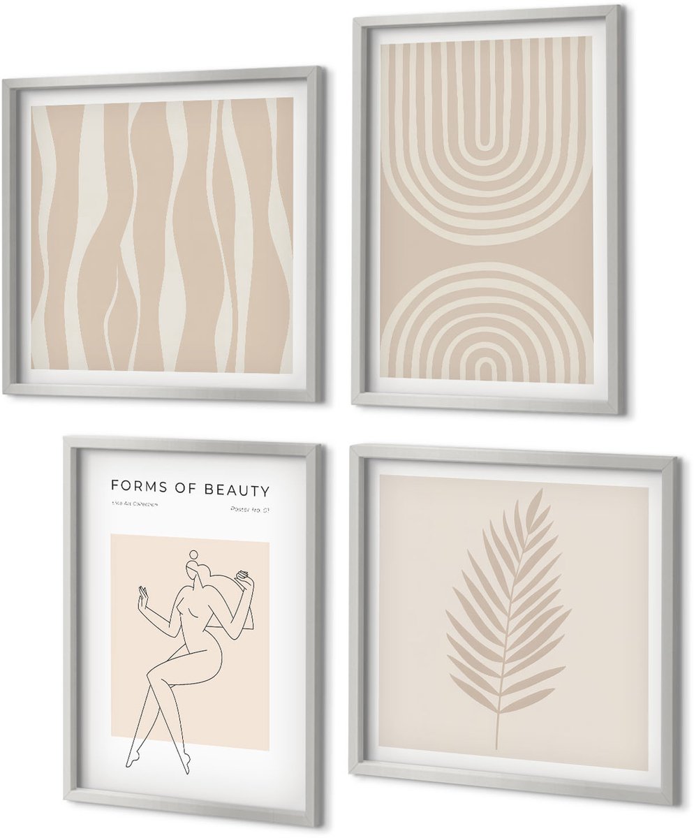 Coloray 4-Delige Schilderij Set - Abstracte patronen, delicate boho-decoraties - 40 x 40 cm en 40 x 60 cm - Wanddecoratie - Muurdecoratie - Moderne Interieurdecoratie