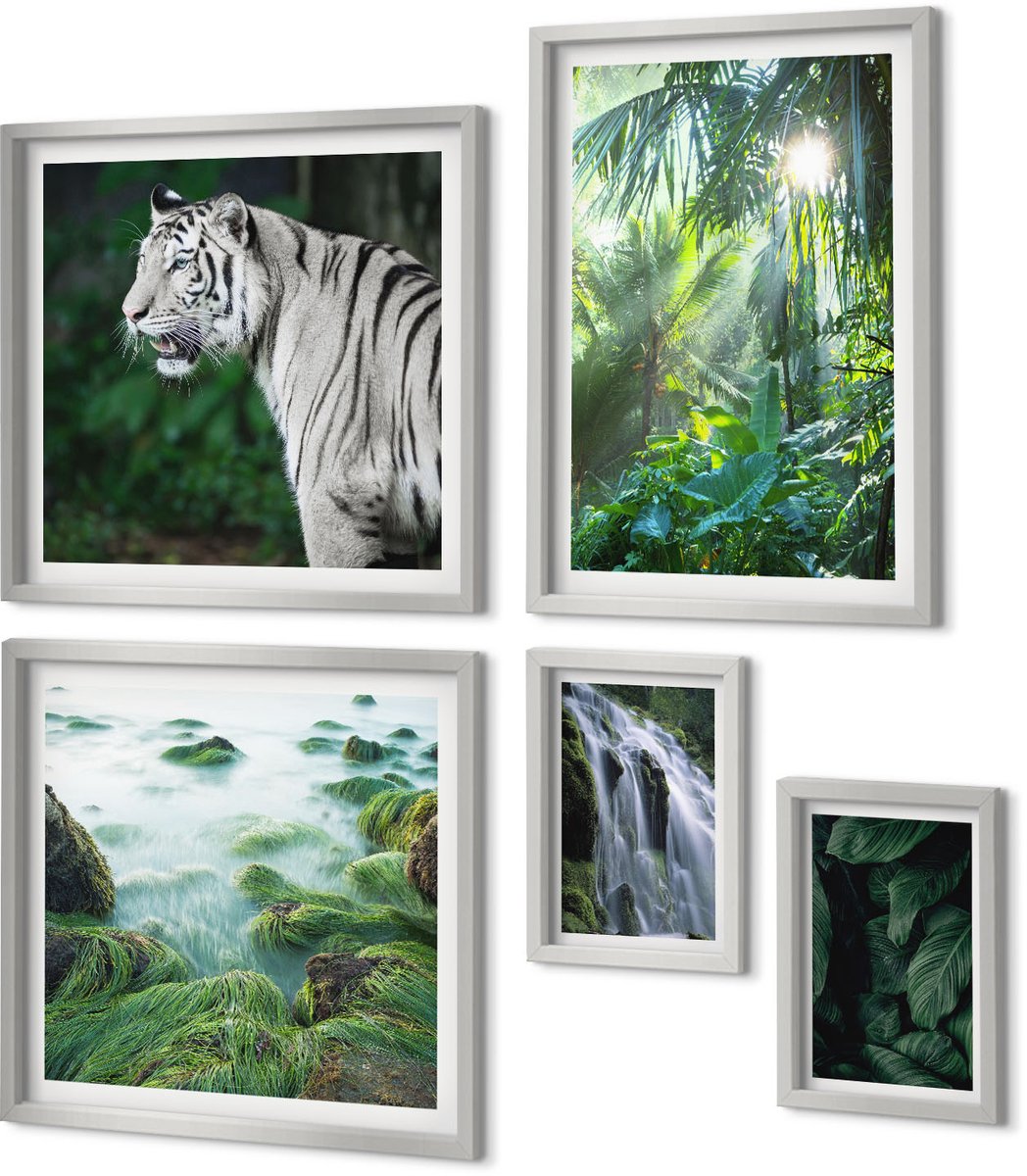 Coloray 5-Delige Schilderij Set - Bladeren En Bloemen In Verschillende Kleuren - 20 x 30 cm - Muurdecoratie - Wanddecoratie - Hal - Decoratieve Schilderijen