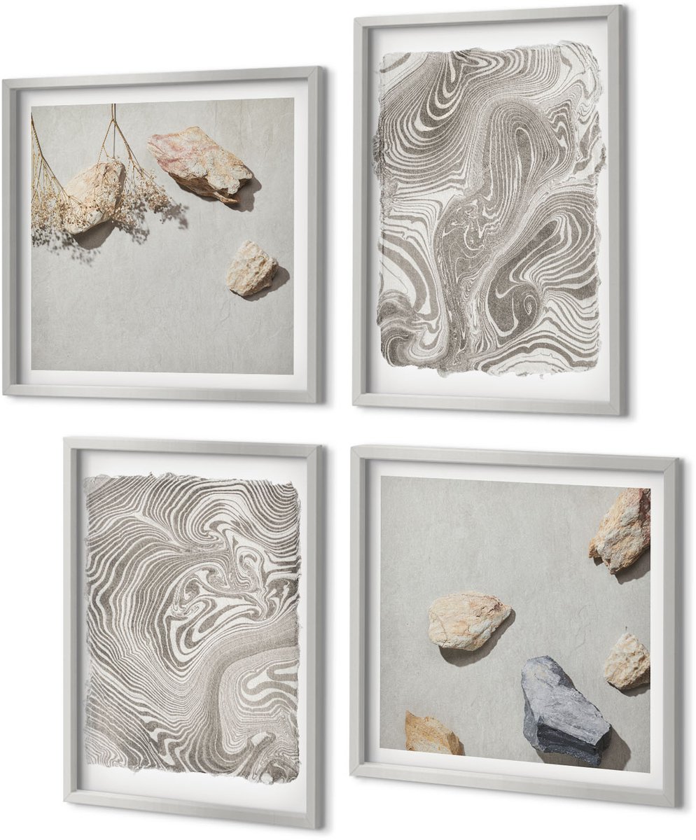 Coloray 4-Delige Schilderij Set - Abstracte schilderkunst met moderne vormen - 40 x 40 cm en 40 x 60 cm - Moderne Wanddecoratie - Woonkamer - Interieur Decoratie