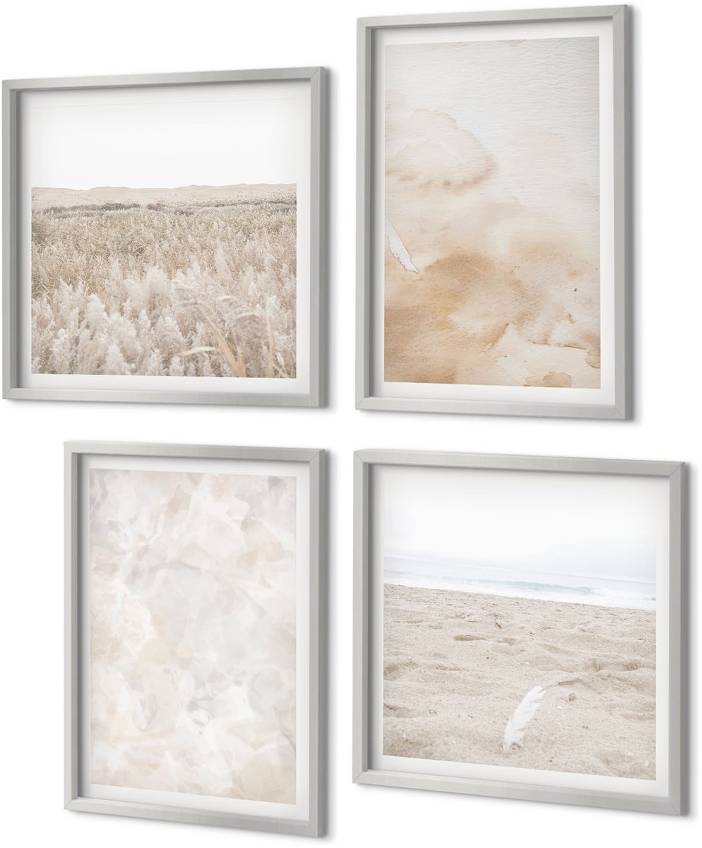 Coloray 4-Delige Schilderij Set - Modieuze texturen in pastelkleuren. - 40 x 40 cm en 40 x 60 cm - Stijlvolle Muurdecoratie - Slaapkamer - Moderne Wanddecoratie