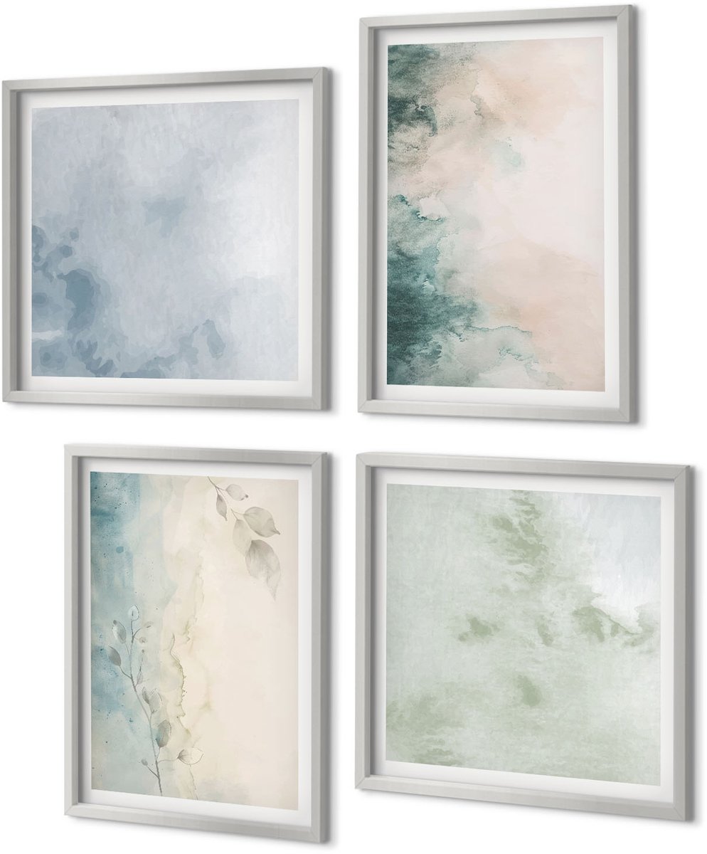 Coloray 4-Delige Schilderij Set - Aquarellen op canvas in minimalistische stijl - 40 x 40 cm en 40 x 60 cm - Wanddecoratie - Muurdecoratie - Woonkamer - Stijlvolle Muurdecoratie