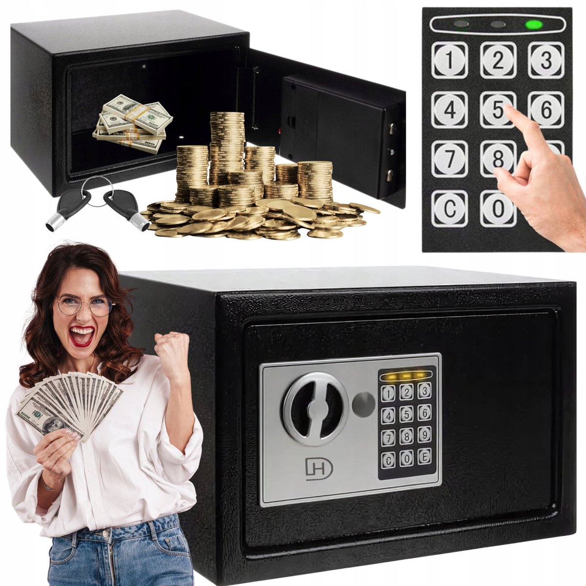 DH Line Elektronische Kluis XL - Code & Sleutel - 10L - Zwart