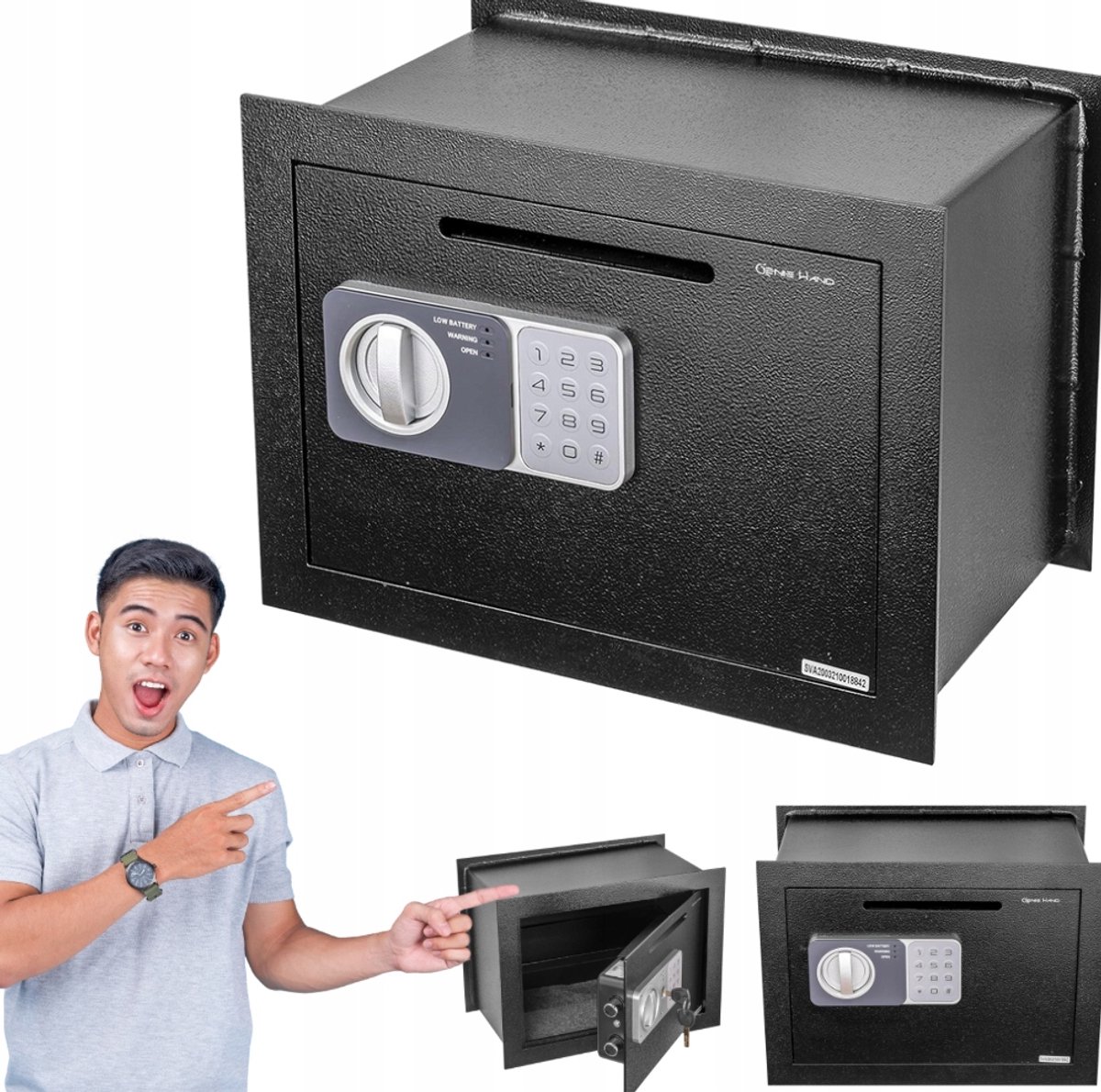 Genie Hand Elektronische Kluis met Sleutel & Code - Zwart