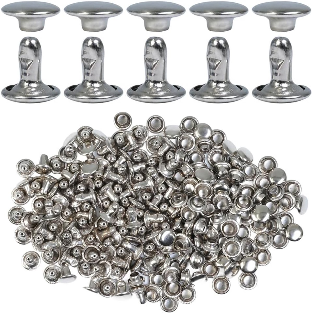 Selyse 200 Sets Double Cap Rivets 8mm Stainless Steel Leather Rivets Hollow Leather Rivets Metal Rivets for Bags - ShopVlot