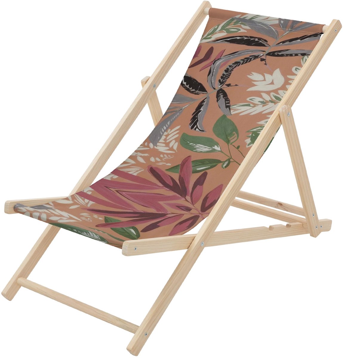 ECD Germany Opvouwbare Strandstoel van Hout met verstelbare rugleuning 3 standen Floral bruin rood groen deckchair tot - ShopVlot