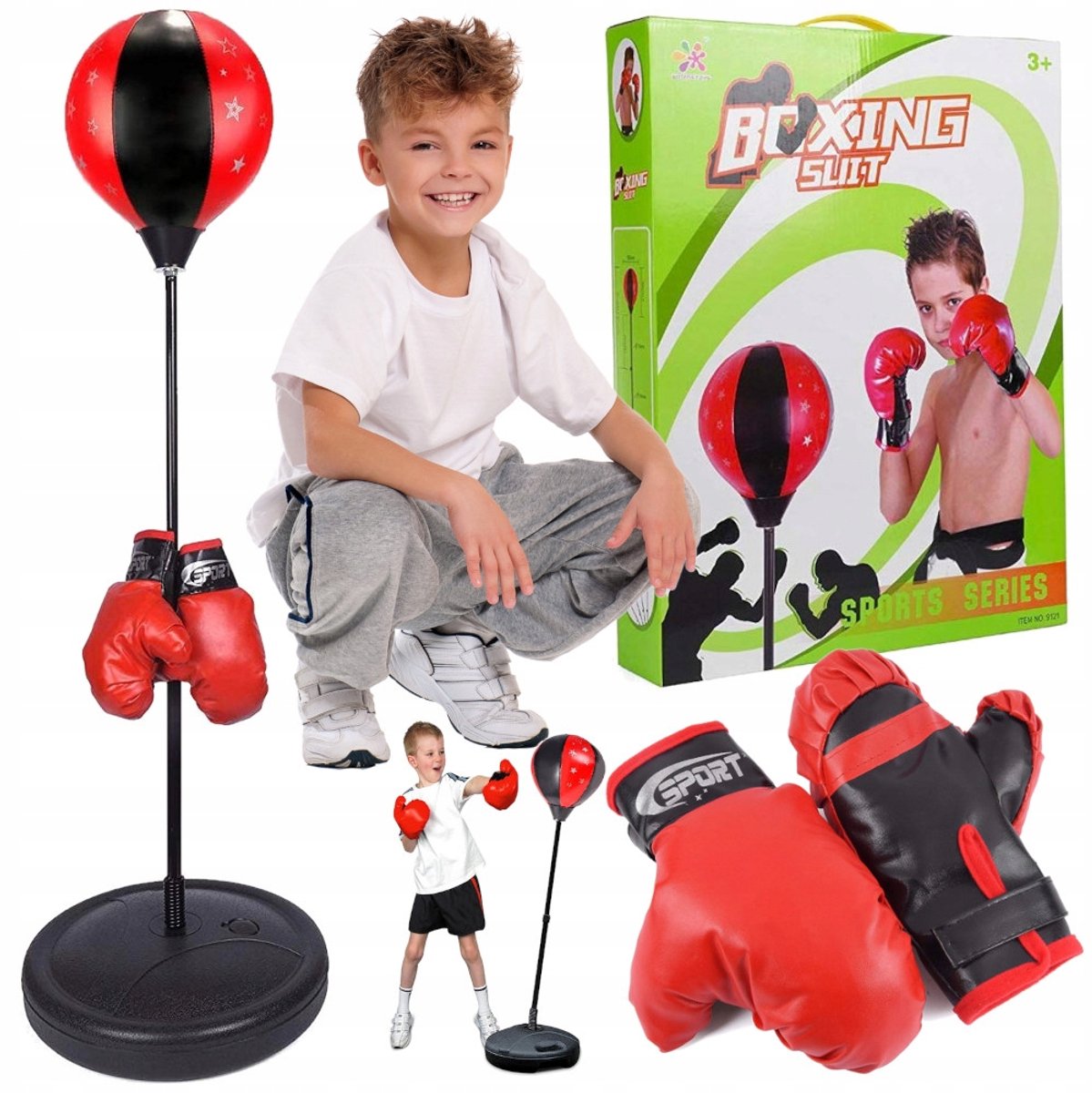 Merkloos Boksset Kinderen met Standaard en Handschoenen (70-105cm)