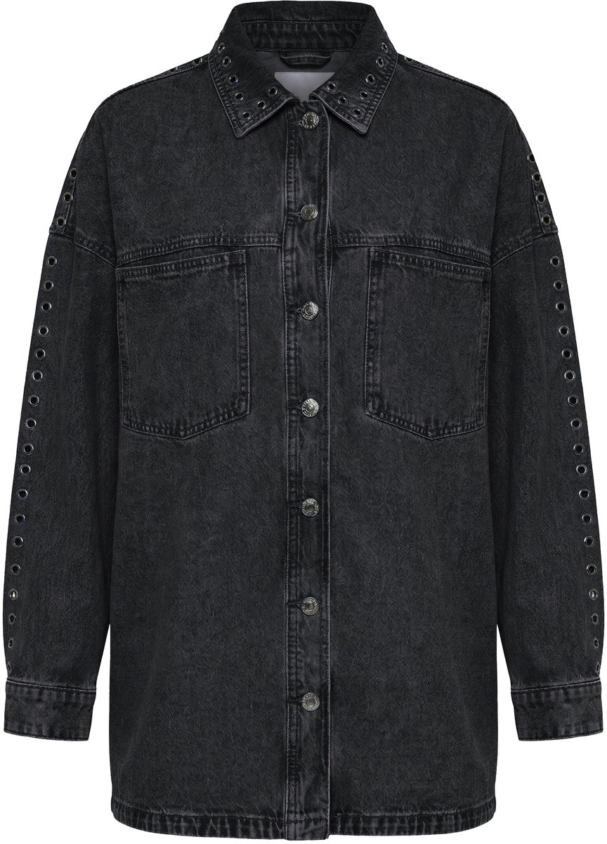 Studio Untold - Dames - Denim overhemd oversized model sieroogjes - Zwart - Maat 42+