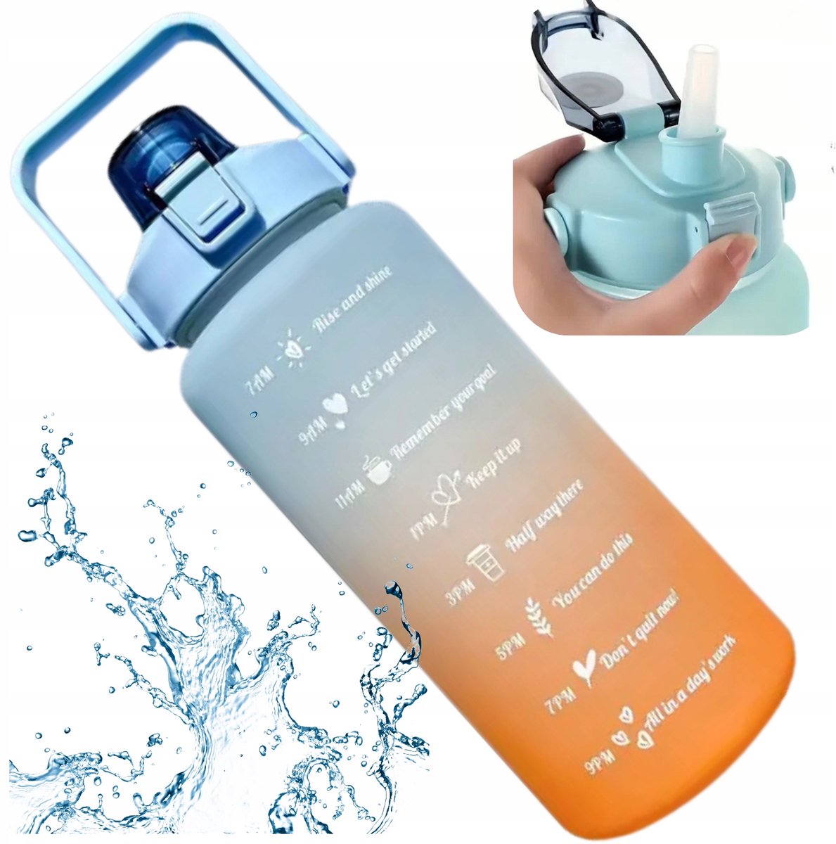 Motiverende Waterfles 2L met Rietje - Fitness & Hydratatie