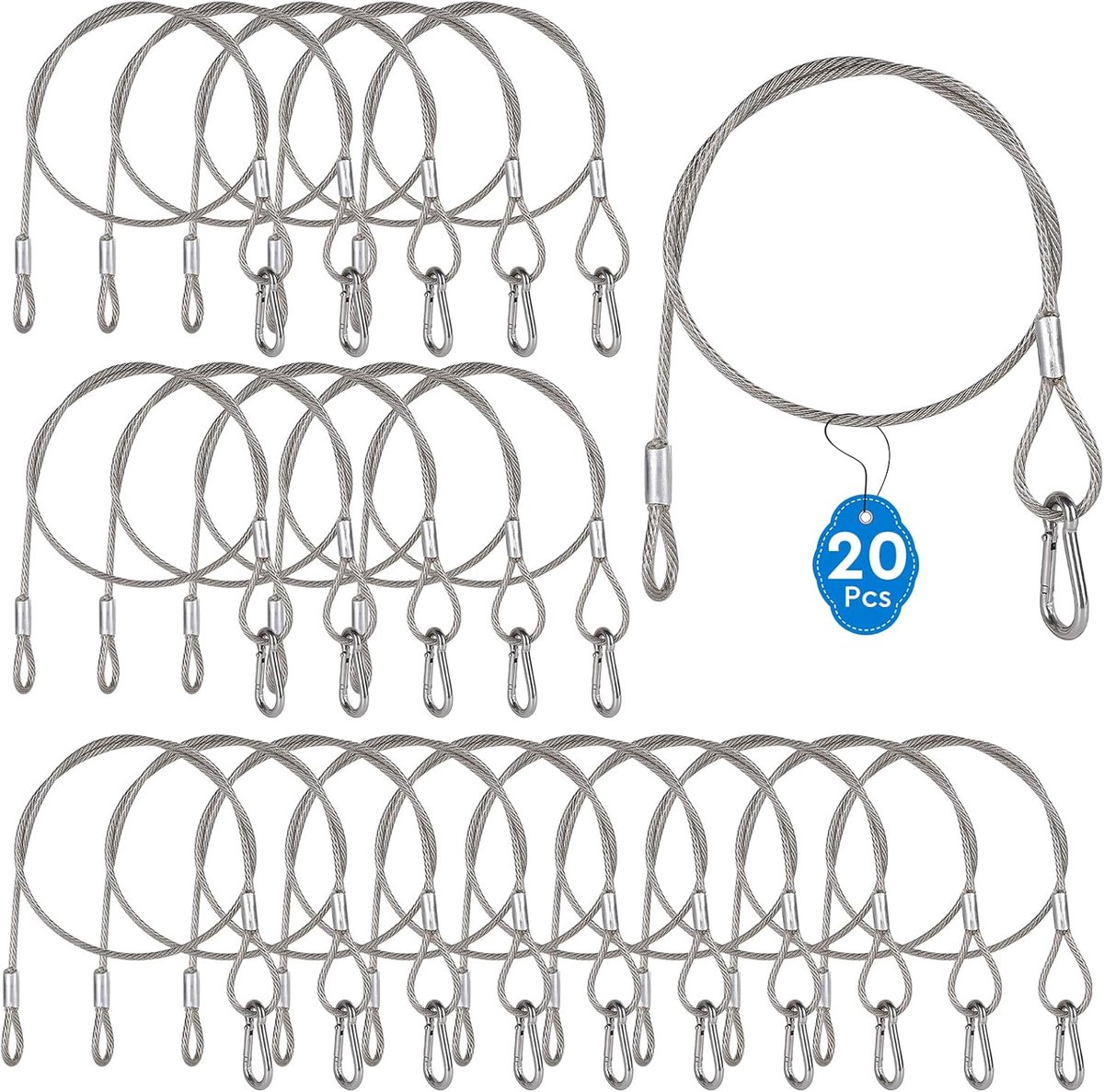 Veiligheidskabel 80 cm - Staal met pvc-bescherming - Belastbaar tot 30 kg - Ideaal voor bevestigen - ShopVlot