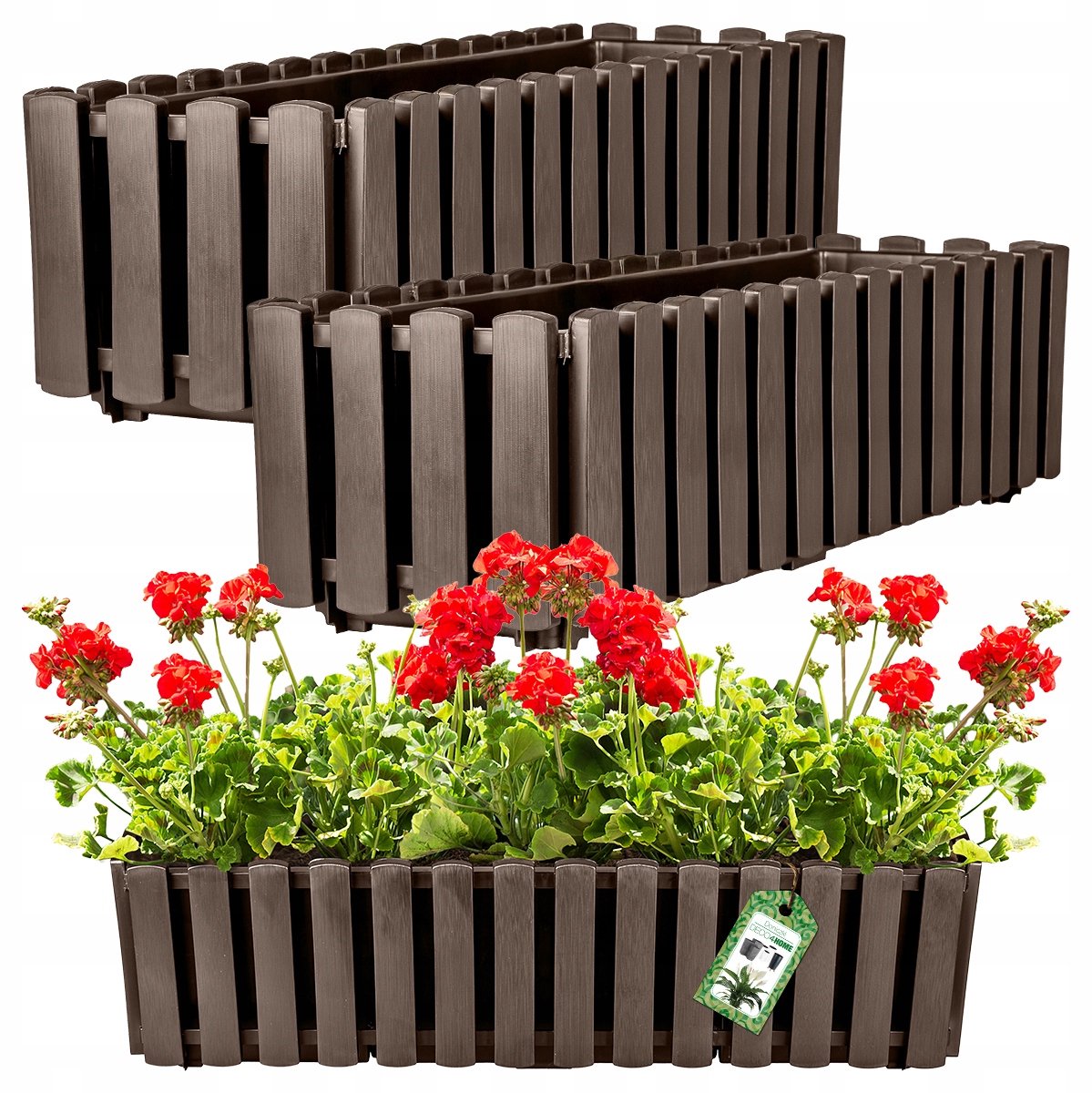 Set van 2 decoratieve bloembakken, 58cm, bruin, hout-look