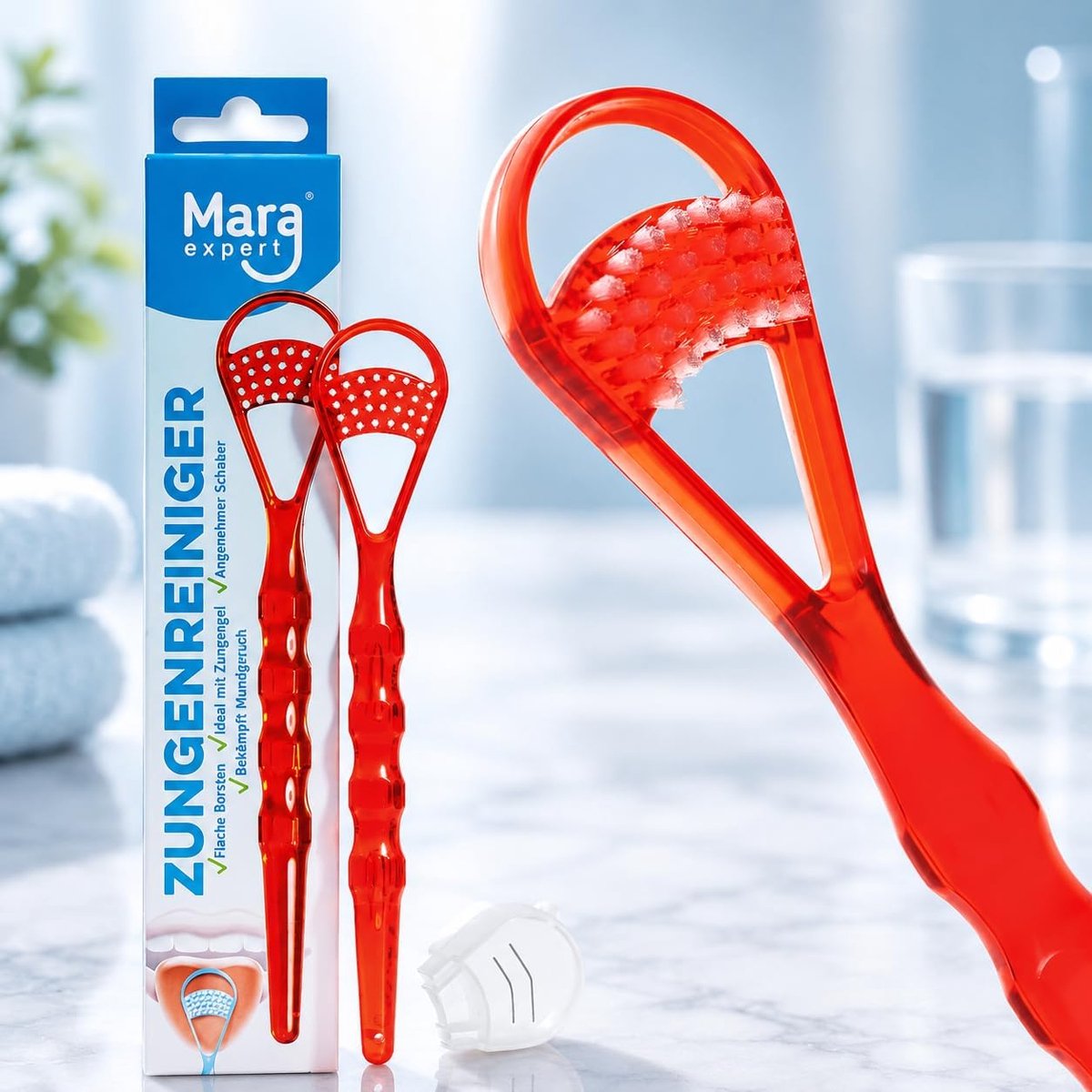 Tongschraper - Professionele tongreiniger - Blauw/rood/transparant - Voor frisse adem - ShopVlot