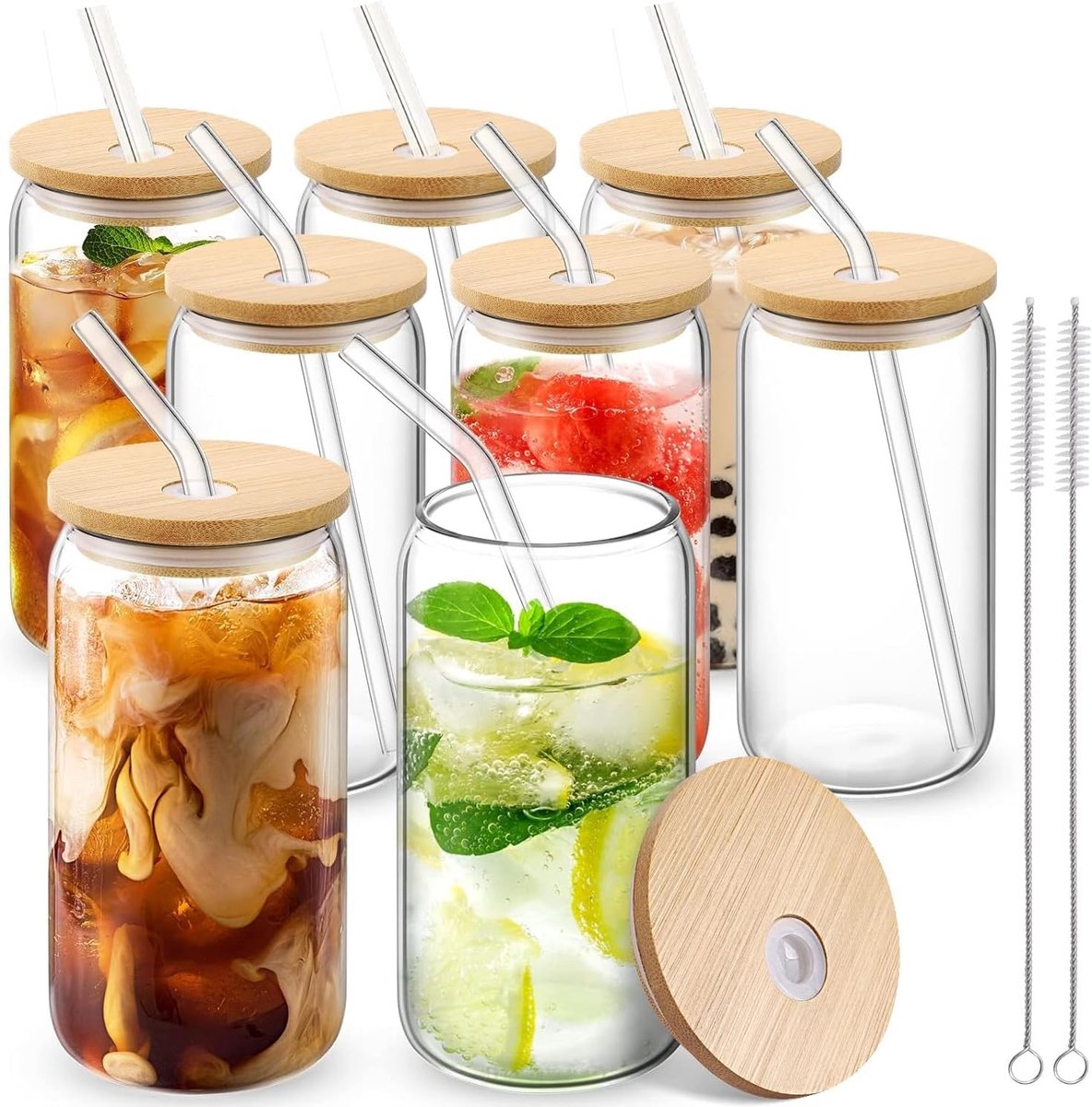 Limonadeglazen stapelbaar - Transparant - Set van 8 - Borosilicaatglas met Rietjes - Voor Warme en Koude Dranken