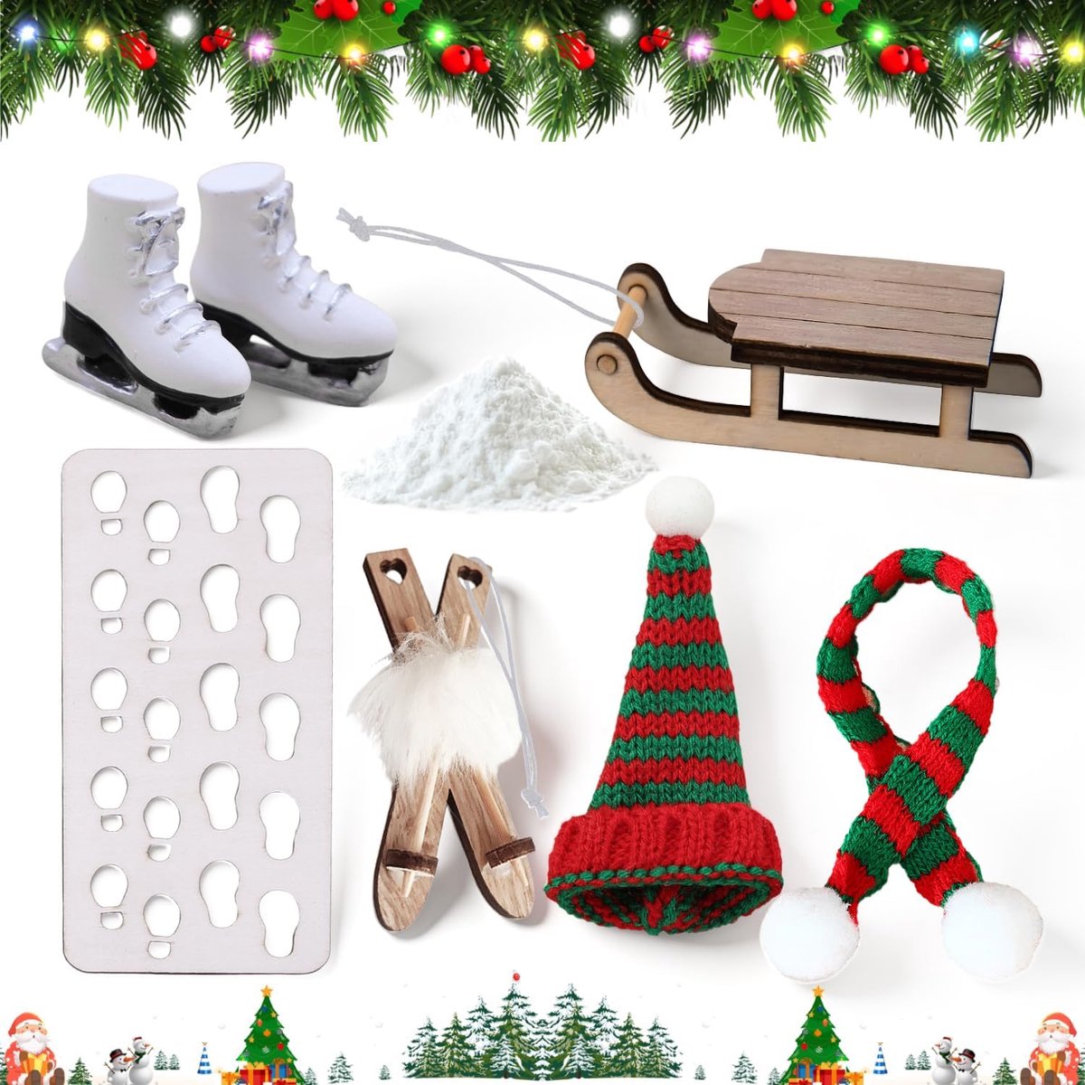 7pcs Christmas Ski Gnomes Accessories Ski Decoration Small Gnomes Accessories Christmas Including Hats Scarves - ShopVlot