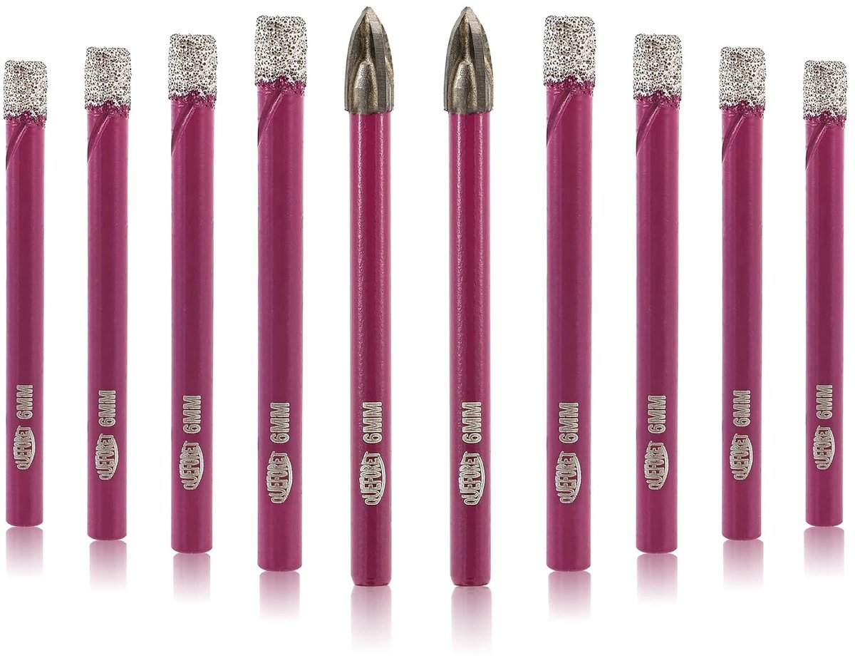 Diamantboor 8 stuks - kroon 6 mm en hardmetalen - voor keramiek, porselein en tegels - uitstekend voor droog boren - ShopVlot