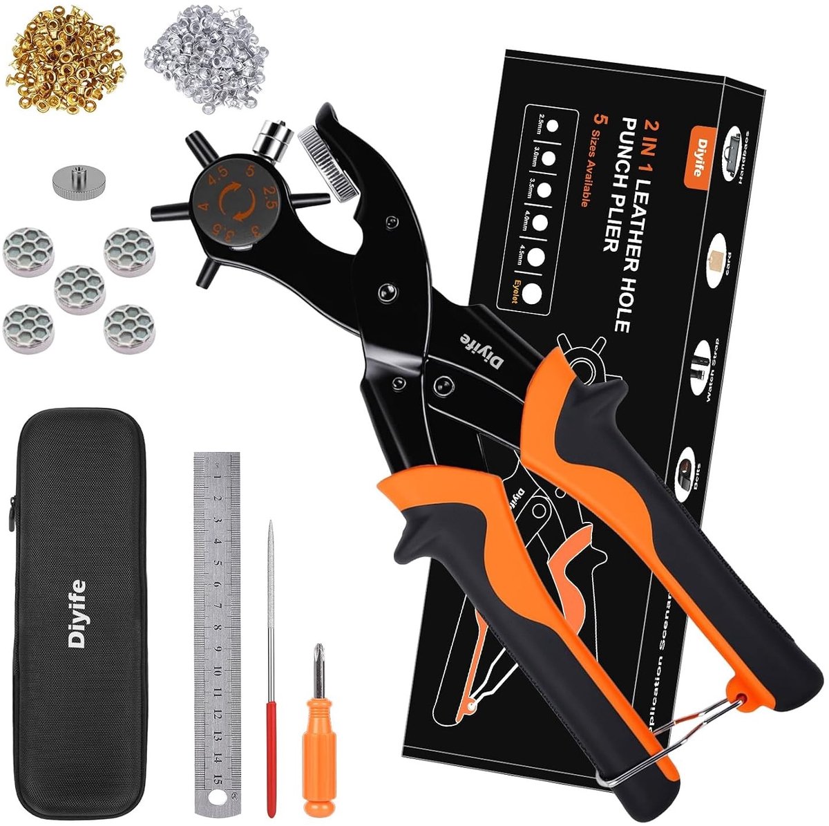 Zeilringen met tang - Metaal - 4,5 mm - 2-in-1 Perforator en Oogjesset voor Leer en Textiel