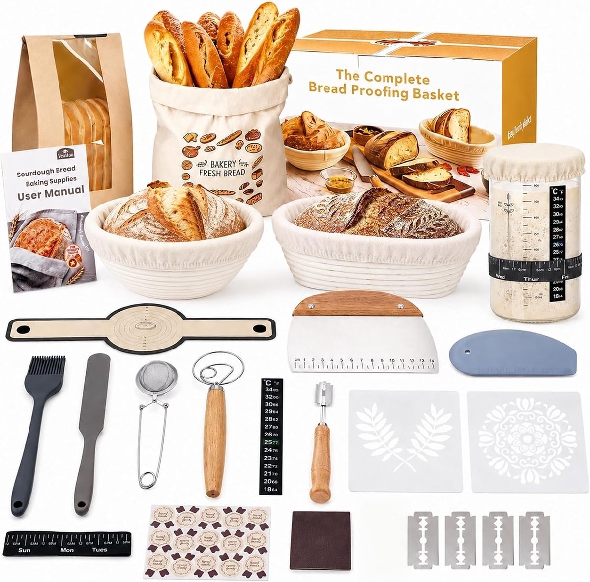 Zuurdeeg Starterset - Gaarmandset Ovaal - Natuurlijk Rotan - Voor Perfecte Brooddeeg - ShopVlot