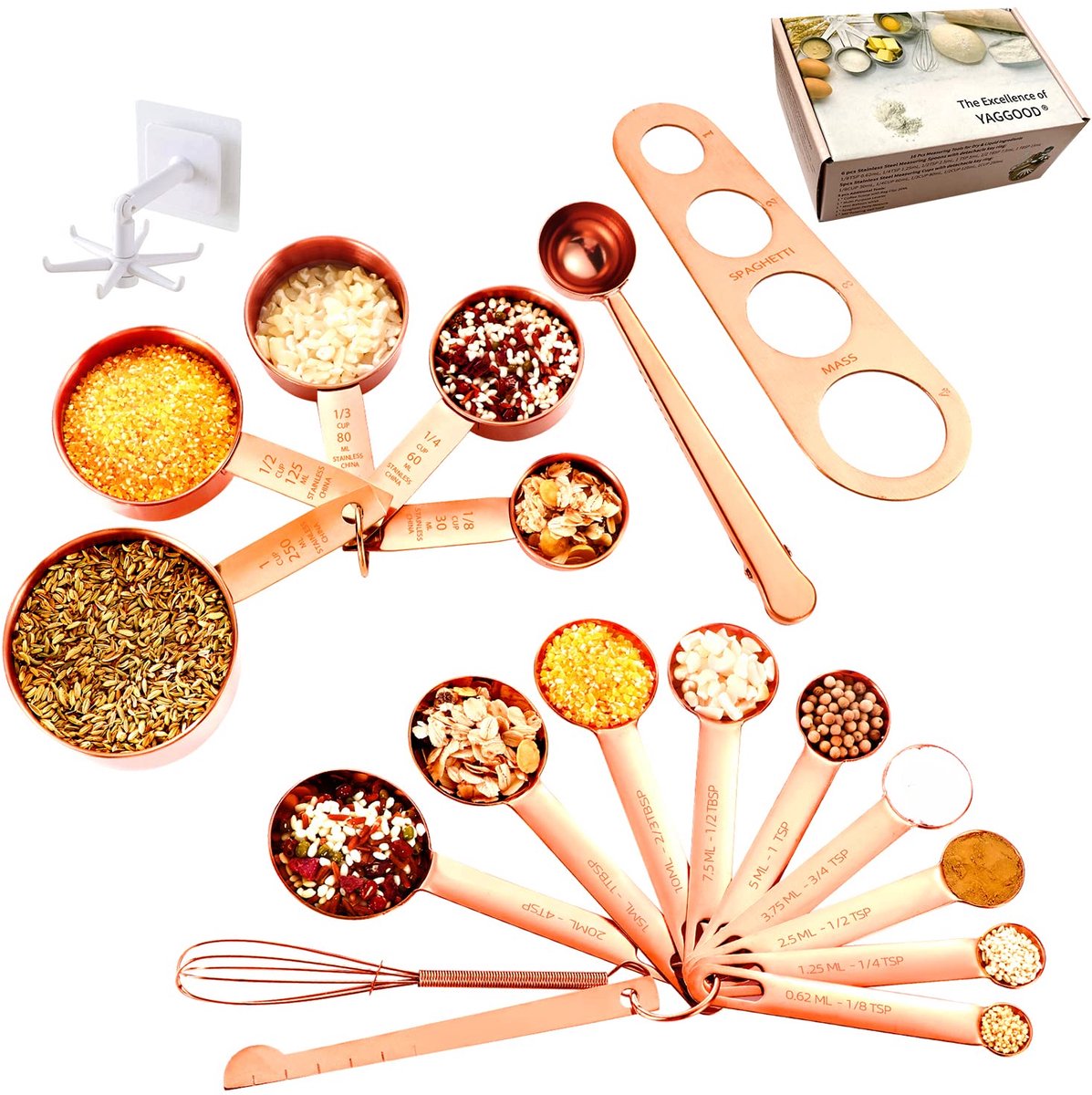 YAGGOOD Maatbekers en maatlepels set van 19 stuks, koper, roségoudkleur, keukengerei, maatset - ShopVlot