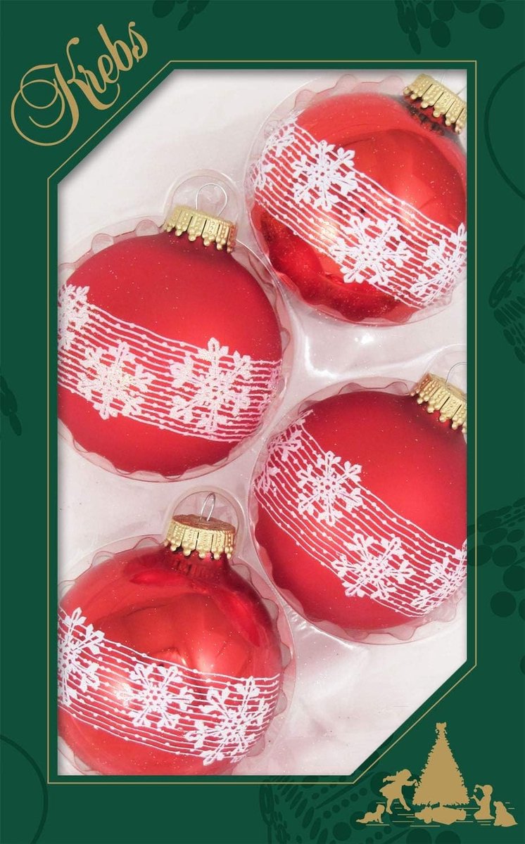 Set van 4 Kerstballen - Rood - 7 cm - Met Sneeuwvlokband - Voor Kerstdecoratie