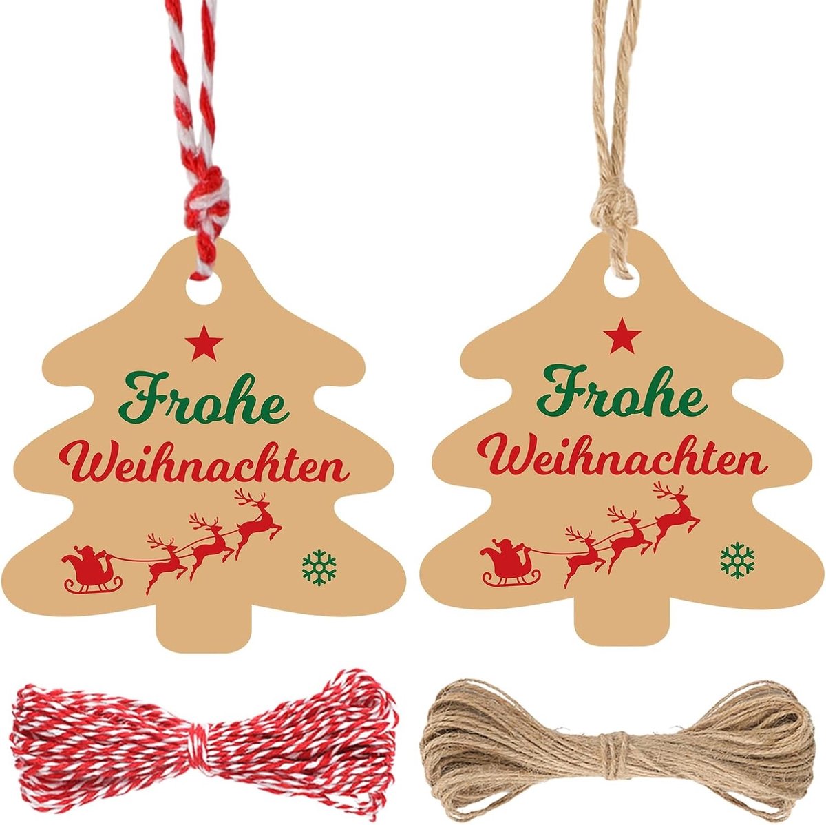 Kerstboom cadeauhangers - Bruin - 6 cm - Papieren Hangers met Koord - Voor Kerstdecoratie