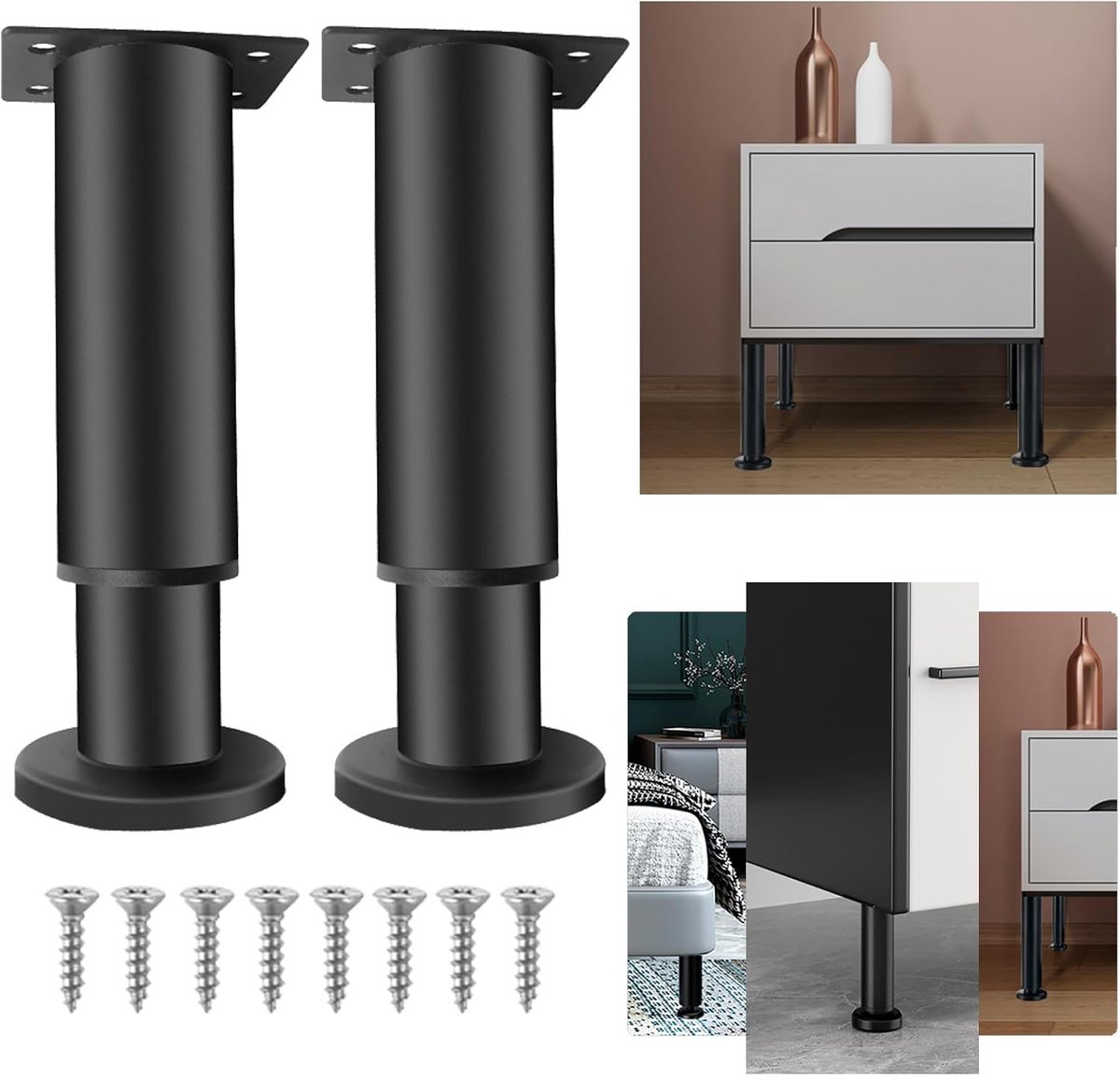 2 Piece Worktop Support Legs Adjustable Black Furniture Legs 30cm Black Metal Bed Frame Support Leg Heavy Duty - ShopVlot