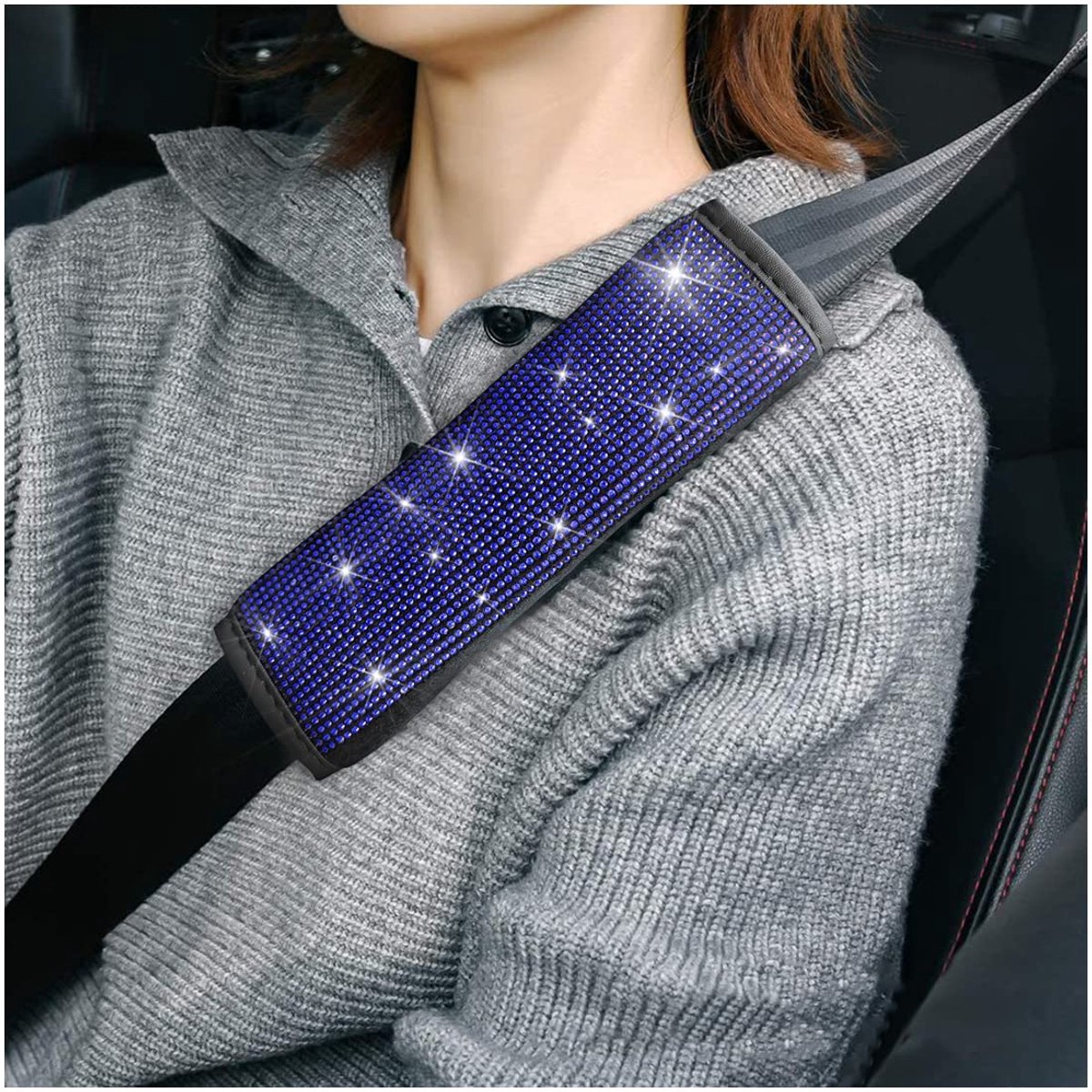Autoschoudergordelpads met Strass Steentjes - Bescherming en Decoratie (Blauw)