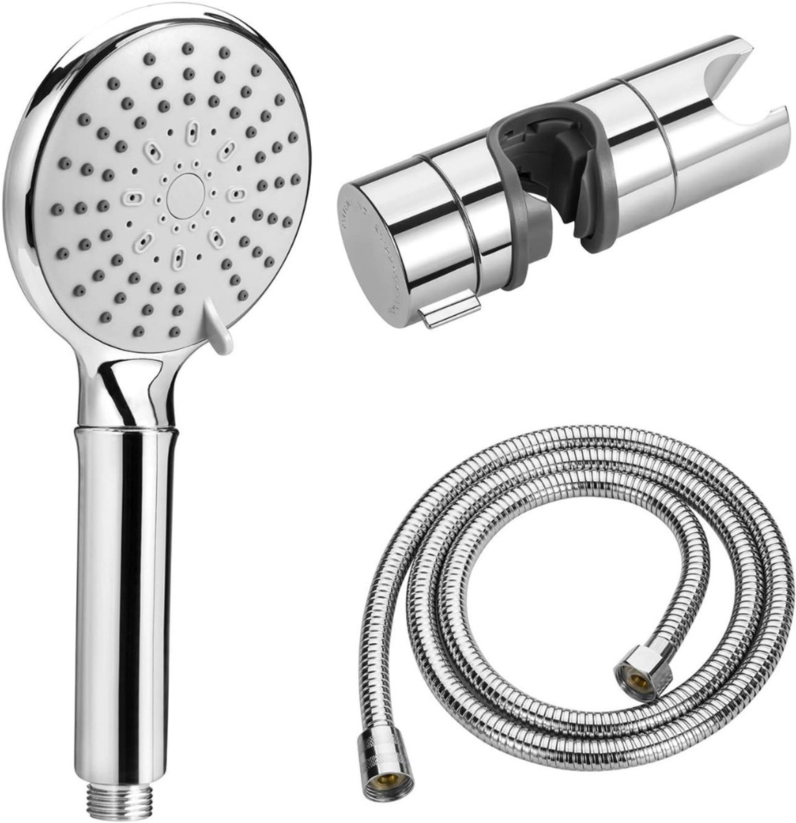 QUOVO® Douchekop met Slang En Wandhouder – Complete Doucheset - Waterbesparende douchekop - 5 Sproeistanden - Handdouche - Regendouche - Inclusief Douchekophouder - Verchroomd