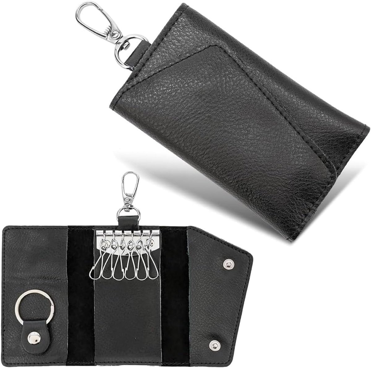 Genuine Leather Key Chain for Men and Women, Genuine Leather Car Key Wallet with Double Zipper for Men and Women Black - ShopVlot