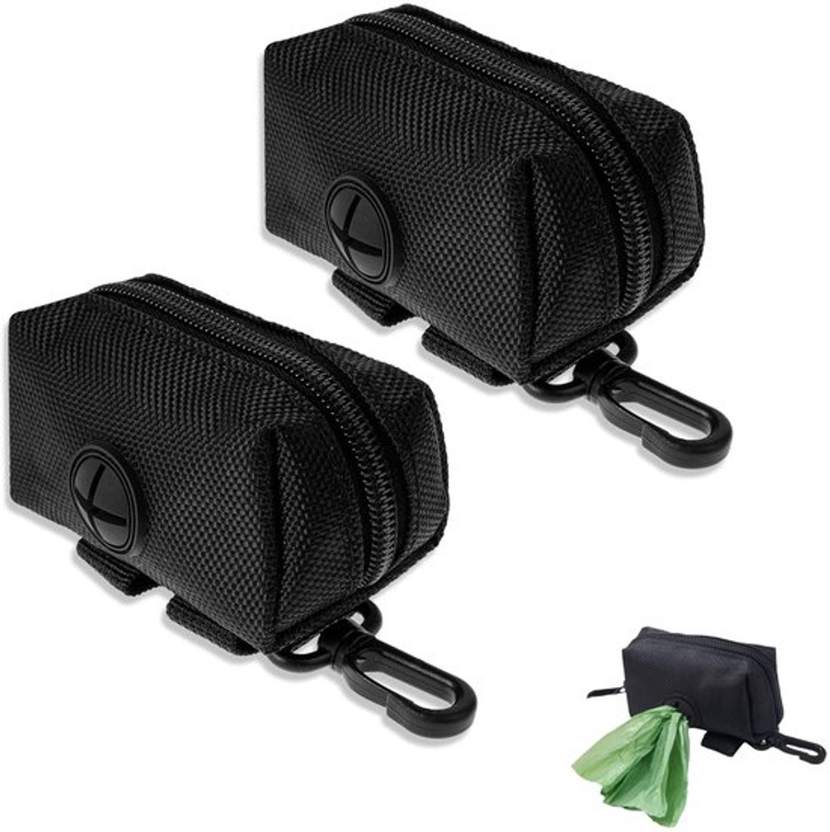 2-stuks Dispenser voor hondenpoepzakjes - Opbergtas voor hondenpoepzakjes - Met haken en klittenband - 9x5x5 cm - Geschikt voor het meenemen van vuilniszakjes en sleutels tijdens het uitlaten van de hond - Zwart