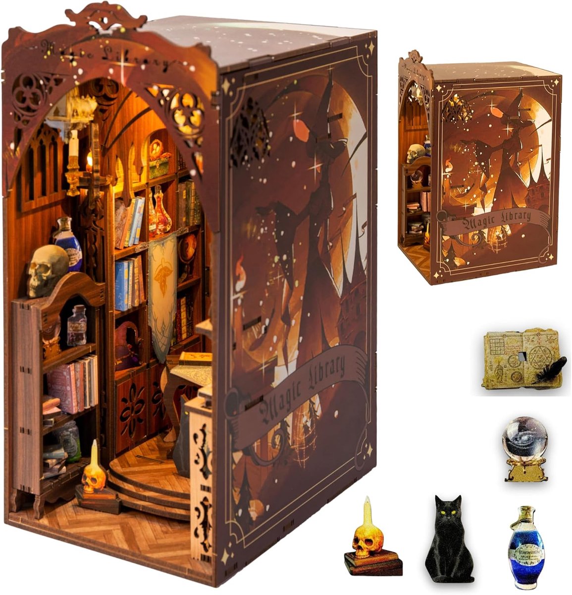 Book Nook Kit - Miniature House to Assemble Yourself - Magic Bookstore - 3D Model with LED Light - ShopVlot