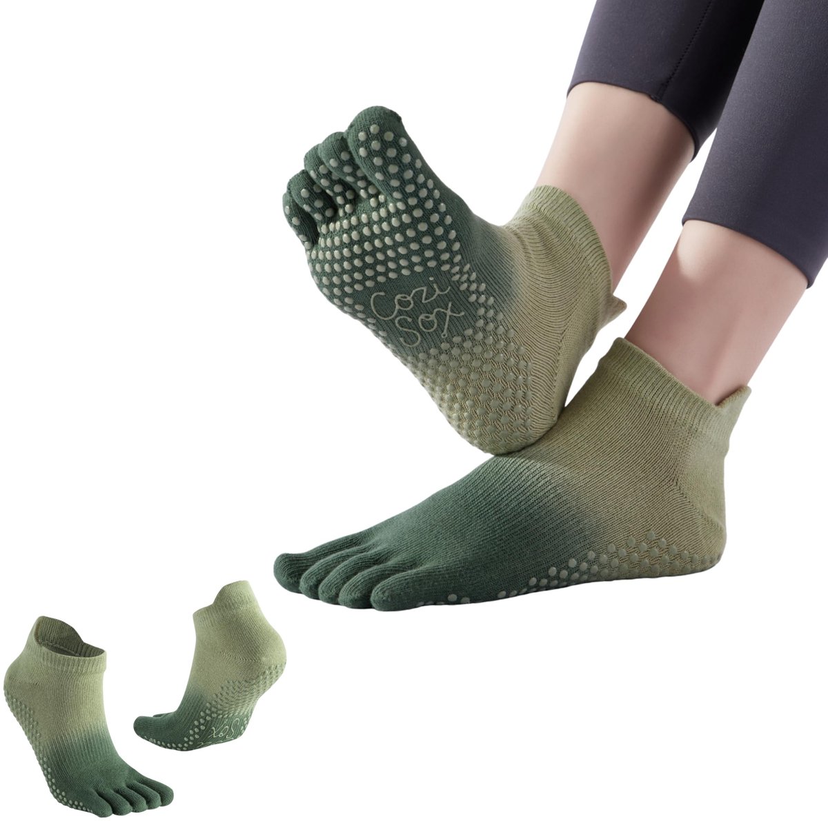 Korte antislip pilatessokken dames M - groen - 2 paar - optimaal grip tijdens yoga - ShopVlot